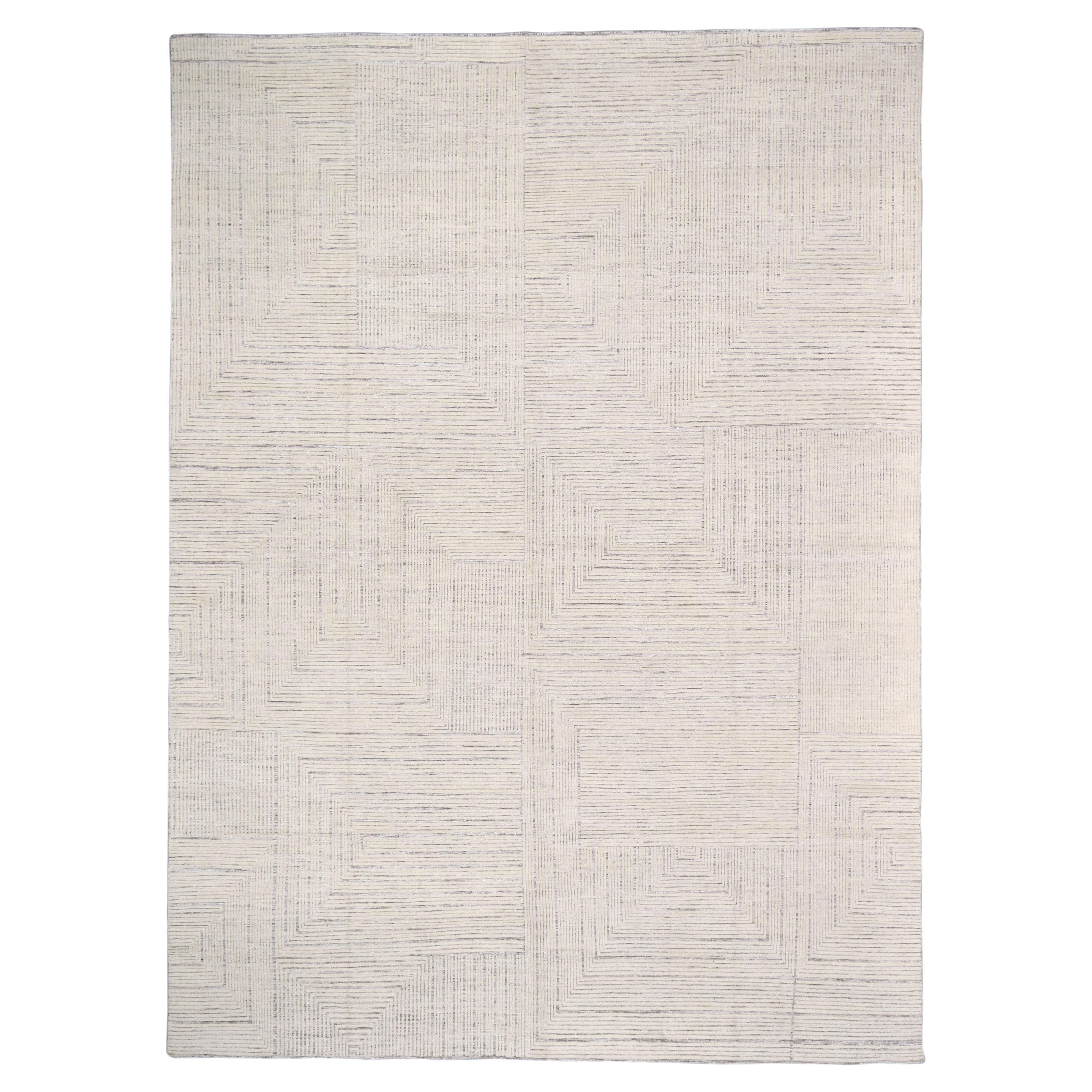 Alfombra moderna minimalista de lana con motivos geométricos crema marfil 11'6''x15'9''