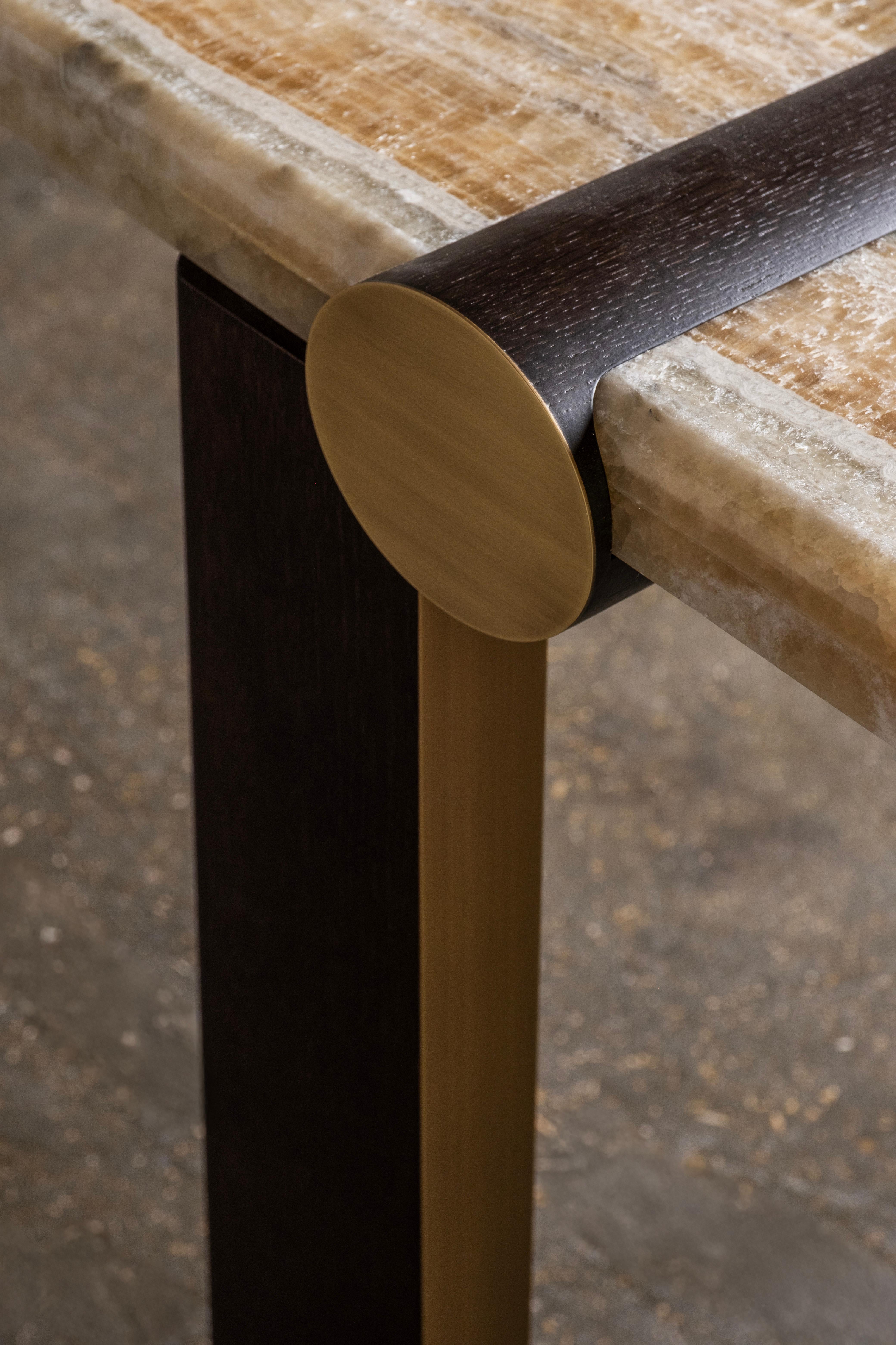 Modern Mira Console Table, Onyx Miel, Brass, Handmade in Portugal by Greenapple For Sale 4