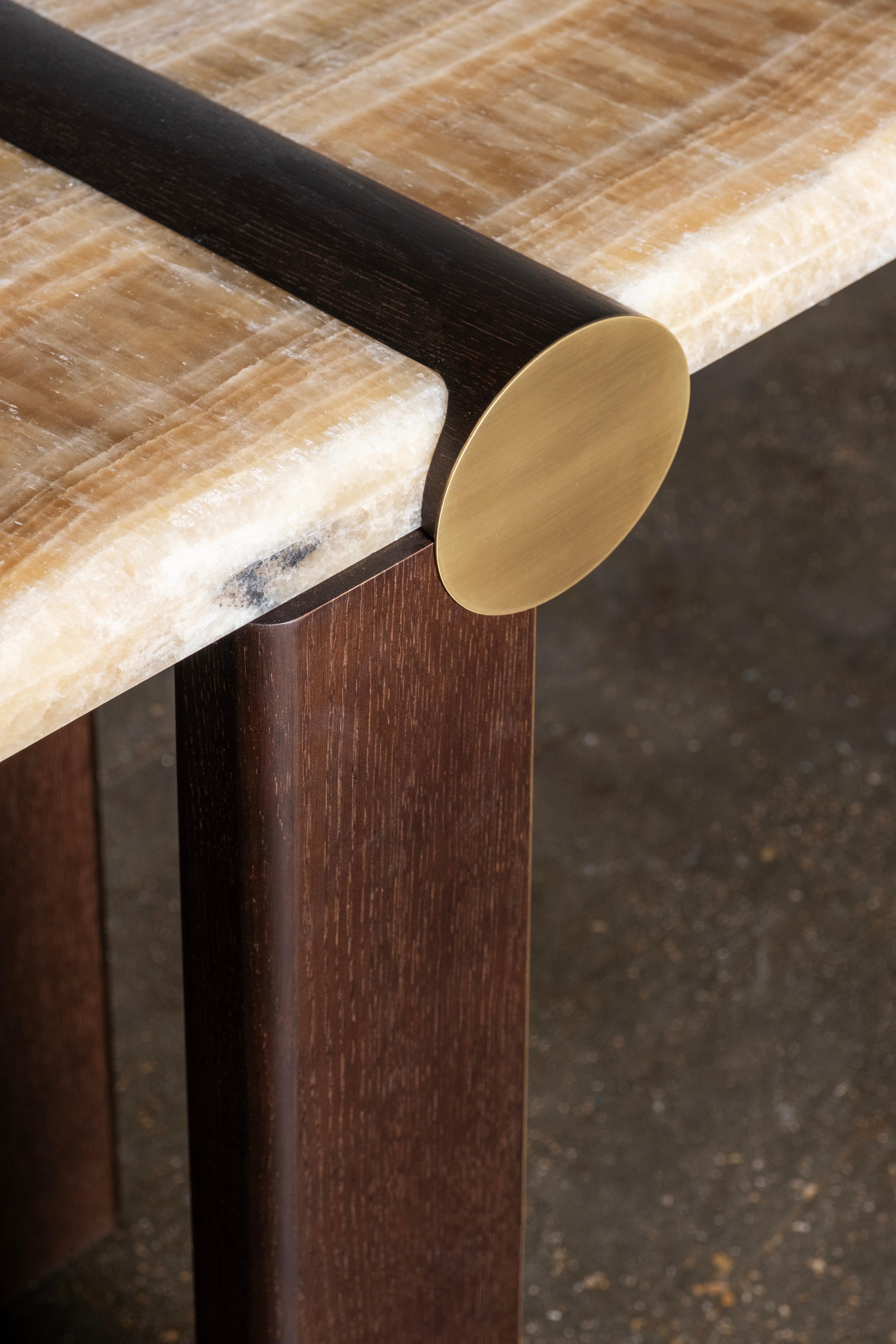 Modern Mira Console Table, Onyx Miel, Brass, Handmade in Portugal by Greenapple For Sale 5