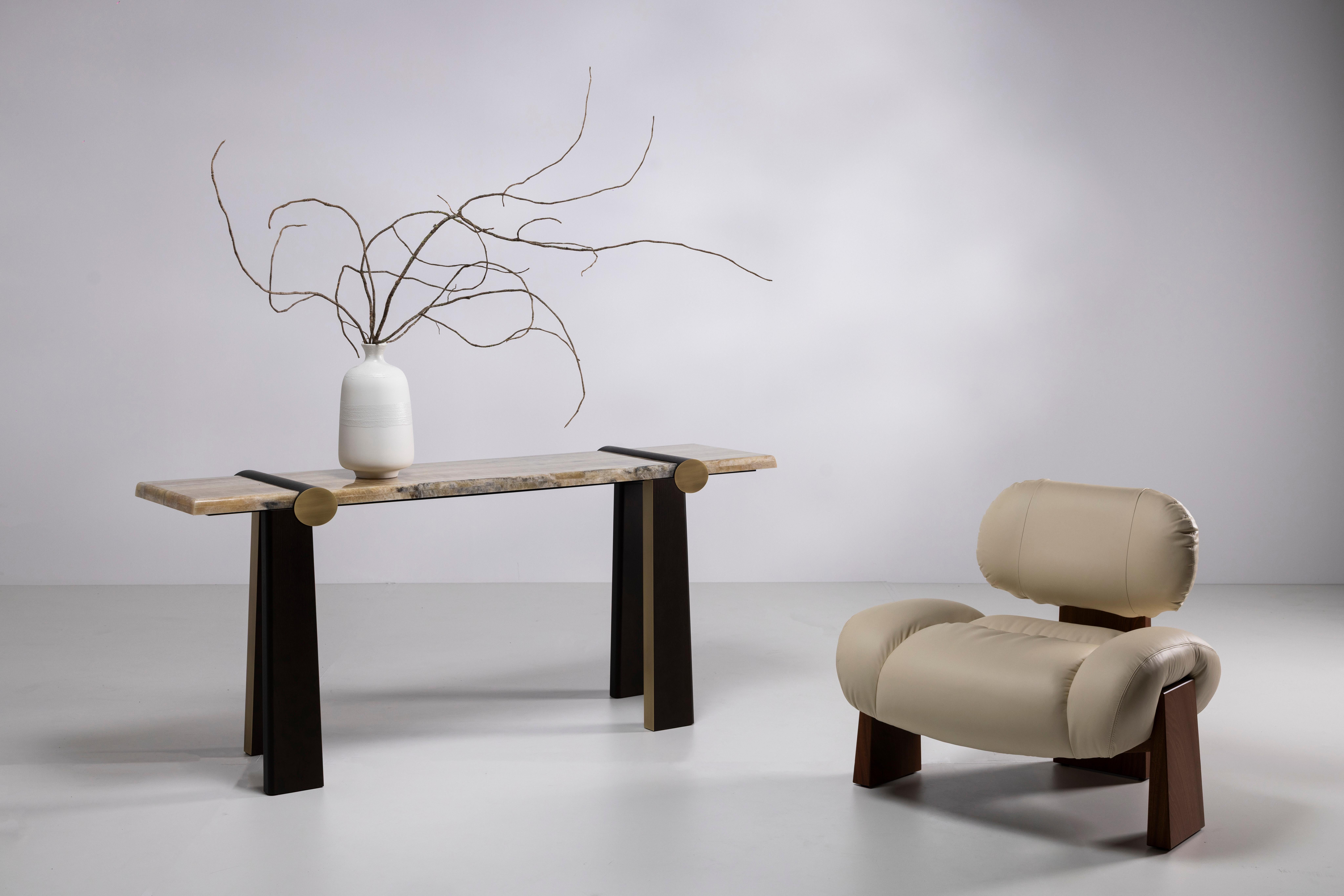 Modern Mira Console Table, Onyx Miel, Brass, Handmade in Portugal by Greenapple For Sale 7