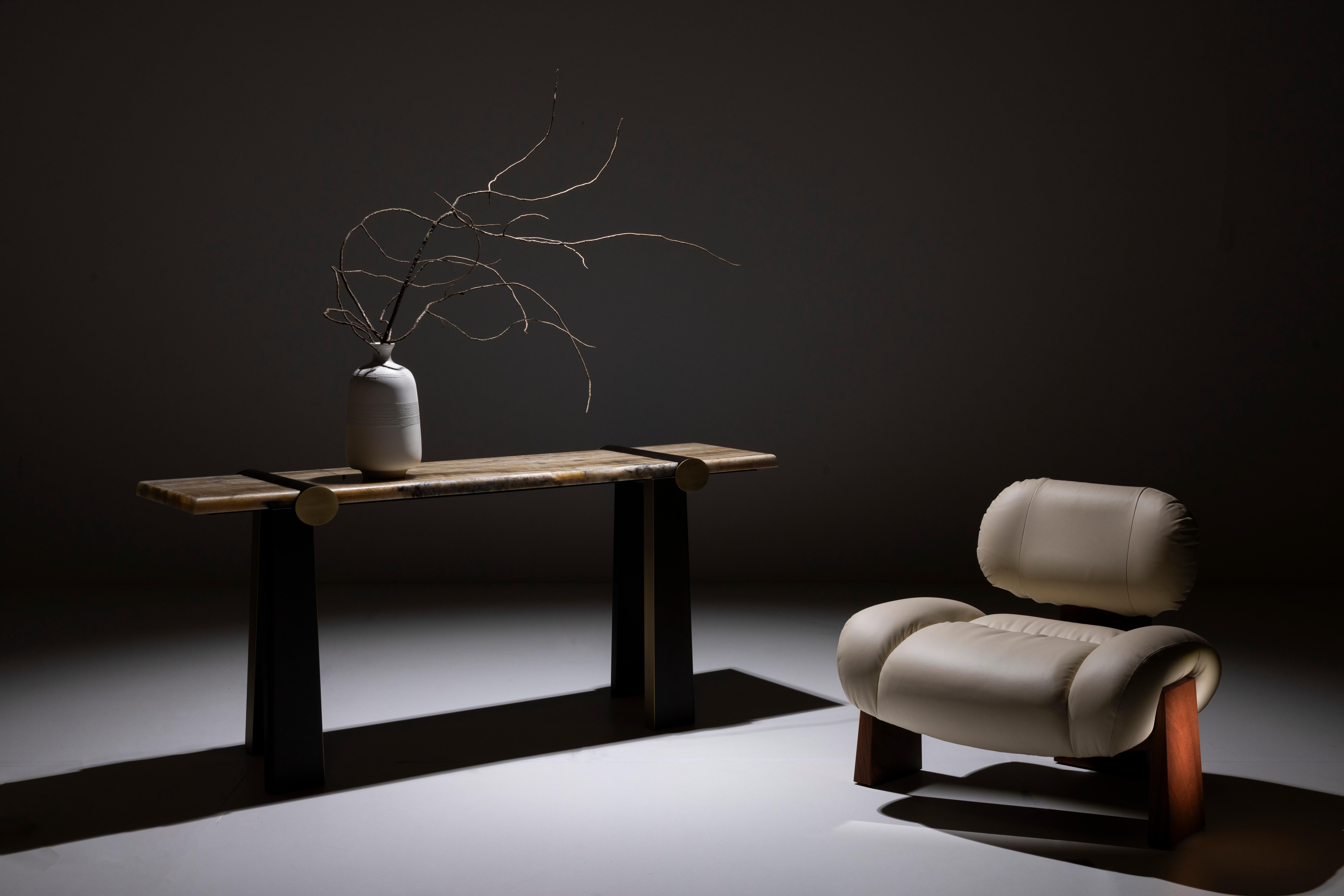 Modern Mira Console Table, Onyx Miel, Brass, Handmade in Portugal by Greenapple For Sale 8