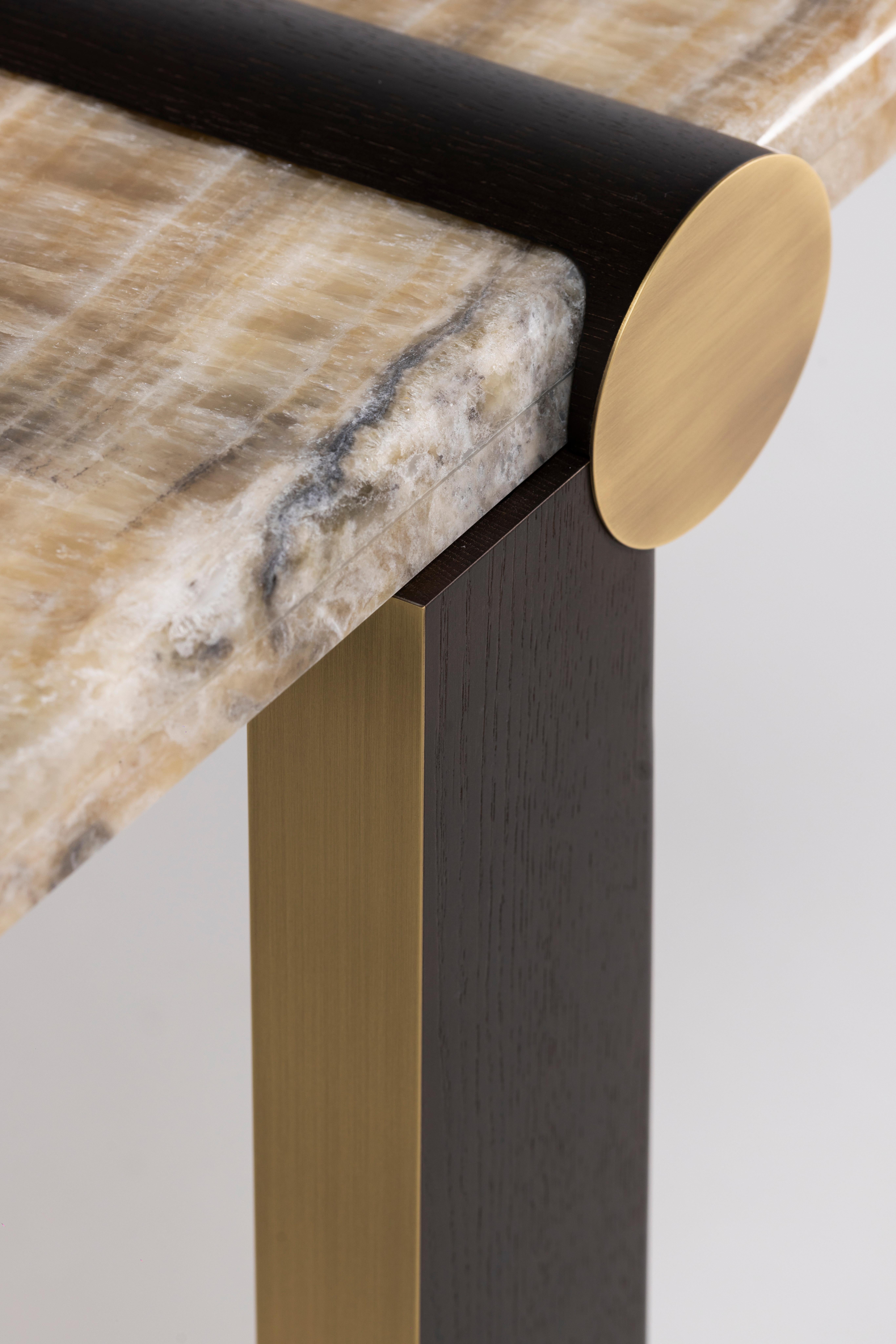 Modern Mira Console Table, Onyx Miel, Brass, Handmade in Portugal by Greenapple For Sale 10
