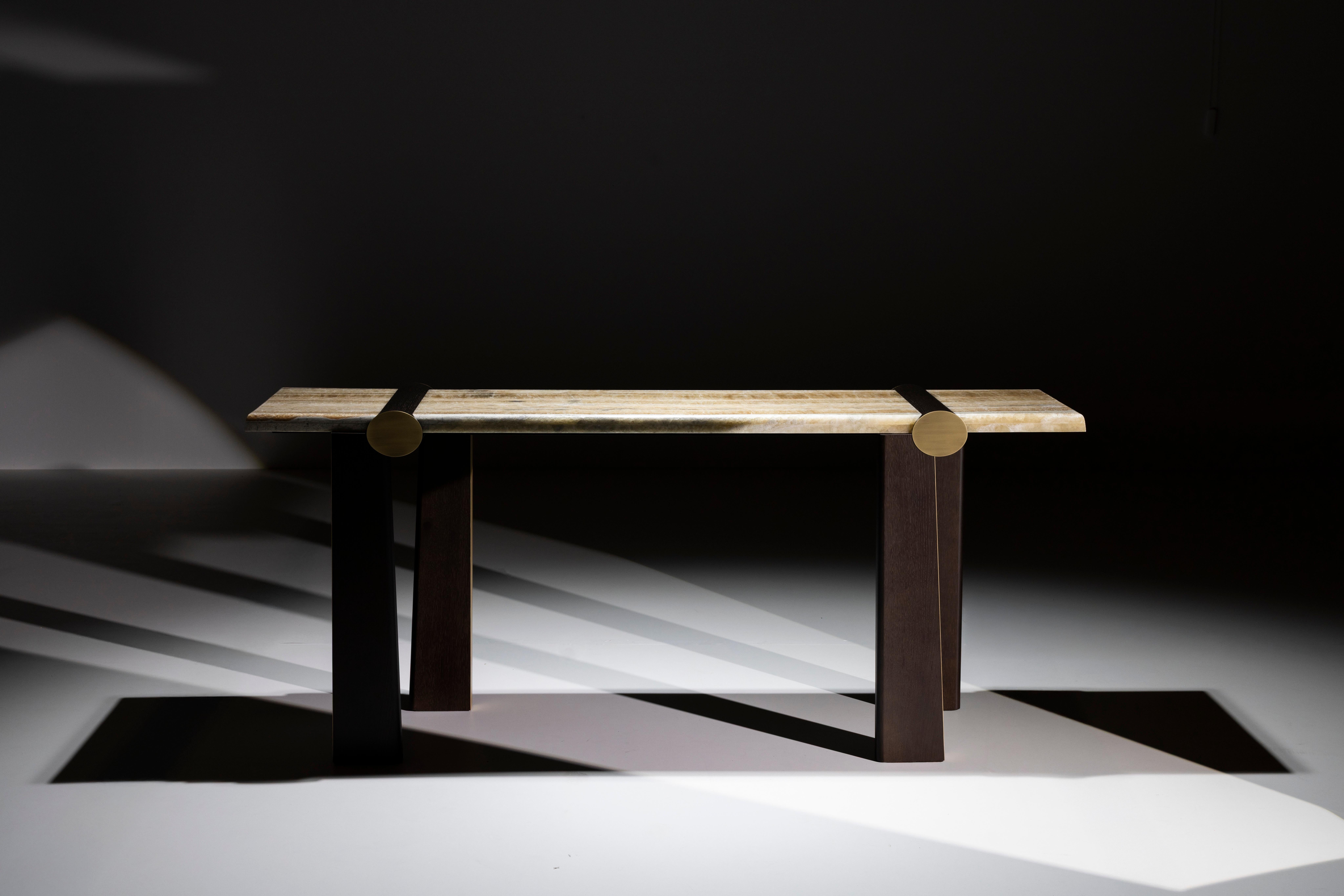 Modern Mira Console Table, Onyx Miel, Brass, Handmade in Portugal by Greenapple For Sale 12