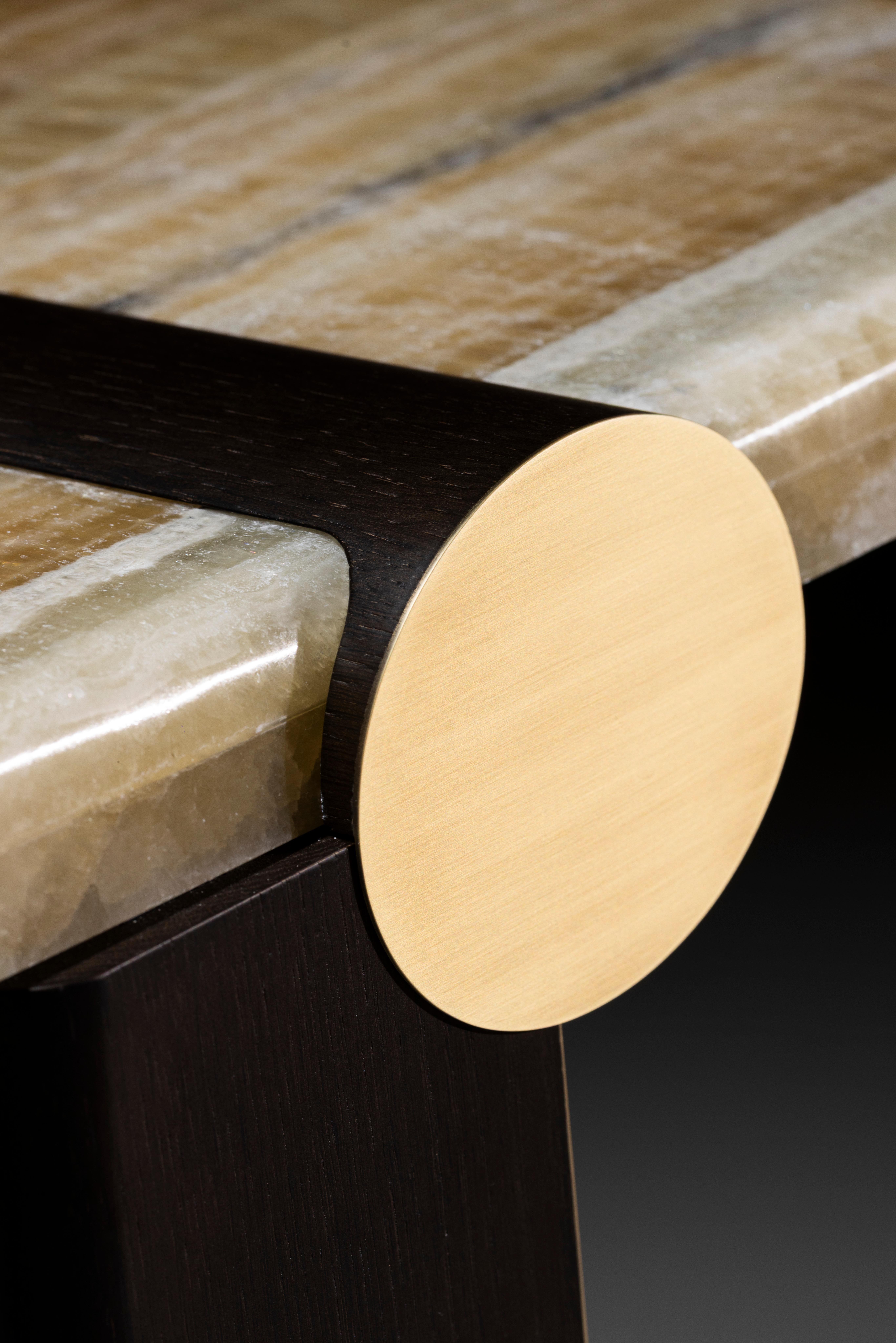 Modern Mira Console Table, Onyx Miel, Brass, Handmade in Portugal by Greenapple For Sale 13