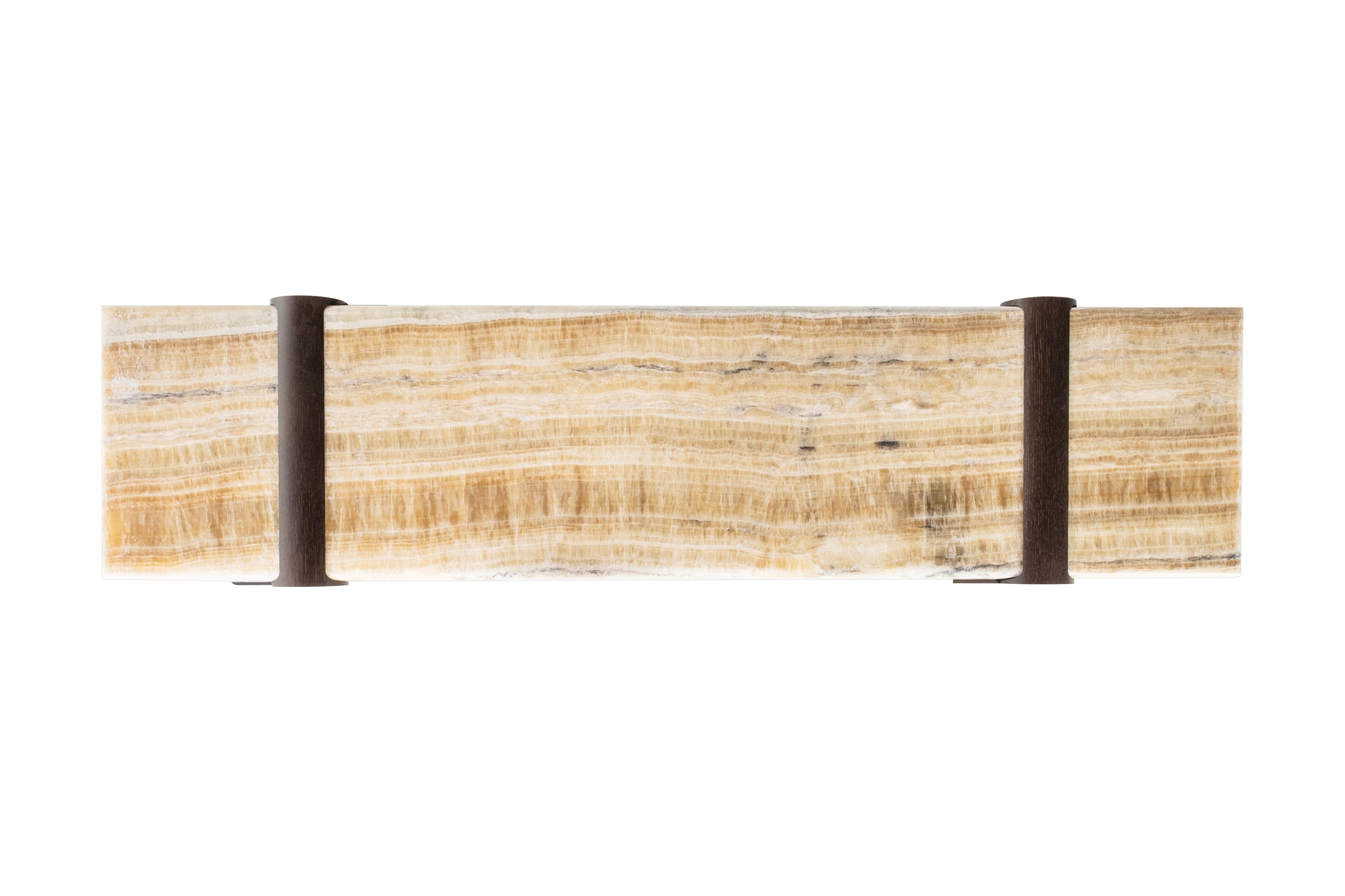 Modern Mira Console Table, Onyx Miel, Brass, Handmade in Portugal by Greenapple In New Condition For Sale In Lisboa, PT
