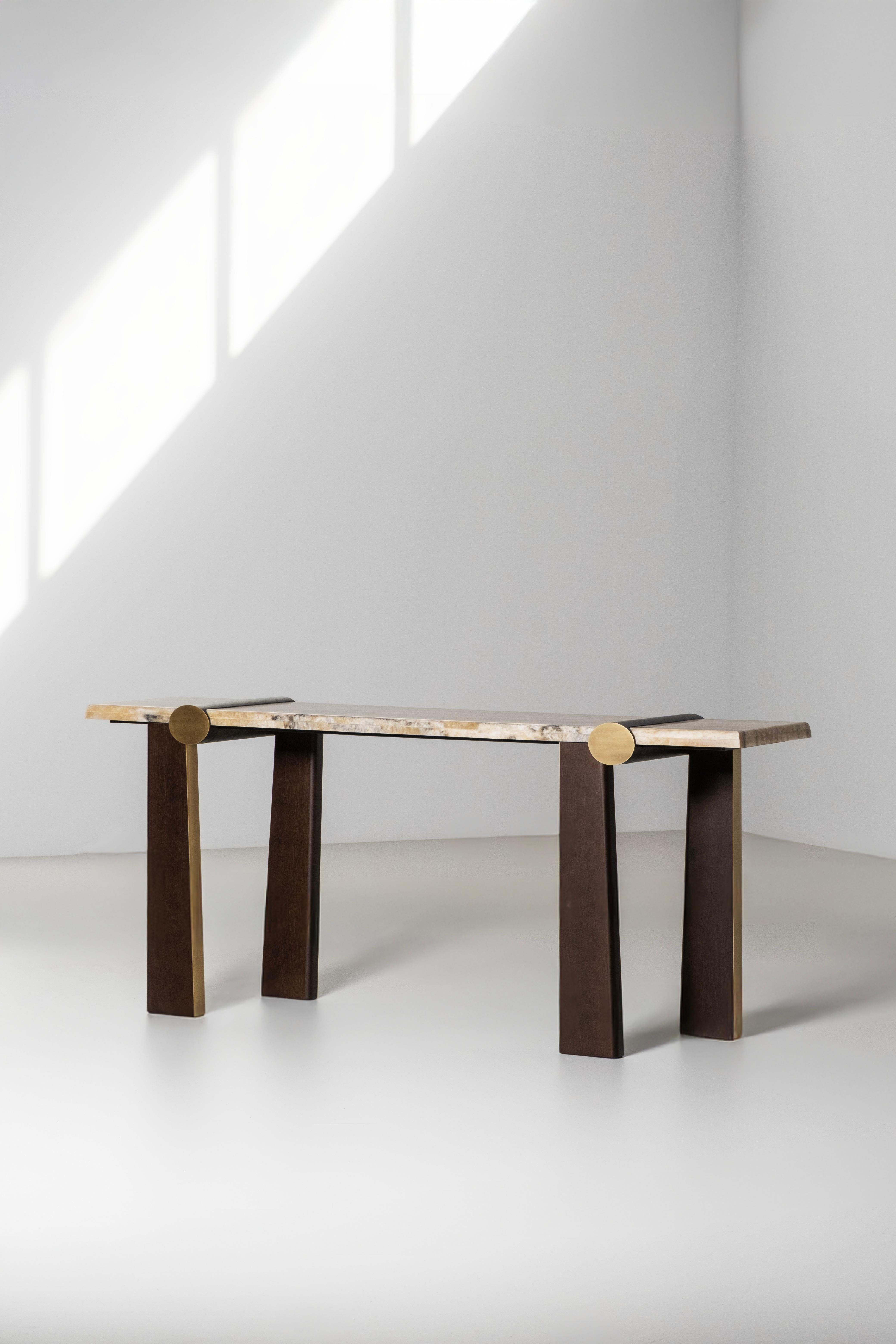 Contemporary Modern Mira Console Table, Onyx Miel, Brass, Handmade in Portugal by Greenapple For Sale