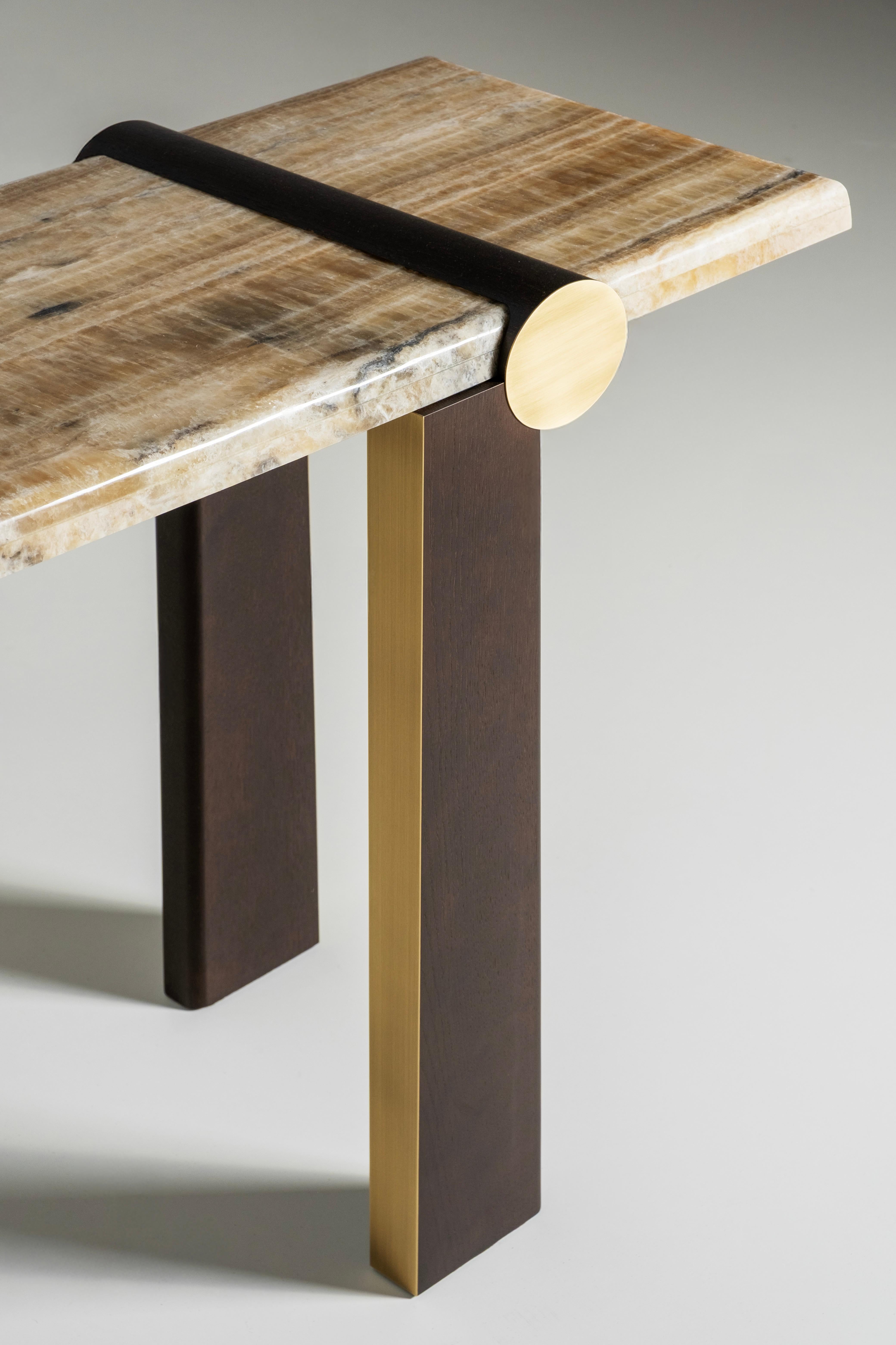 Modern Mira Console Table, Onyx Miel, Brass, Handmade in Portugal by Greenapple For Sale 1