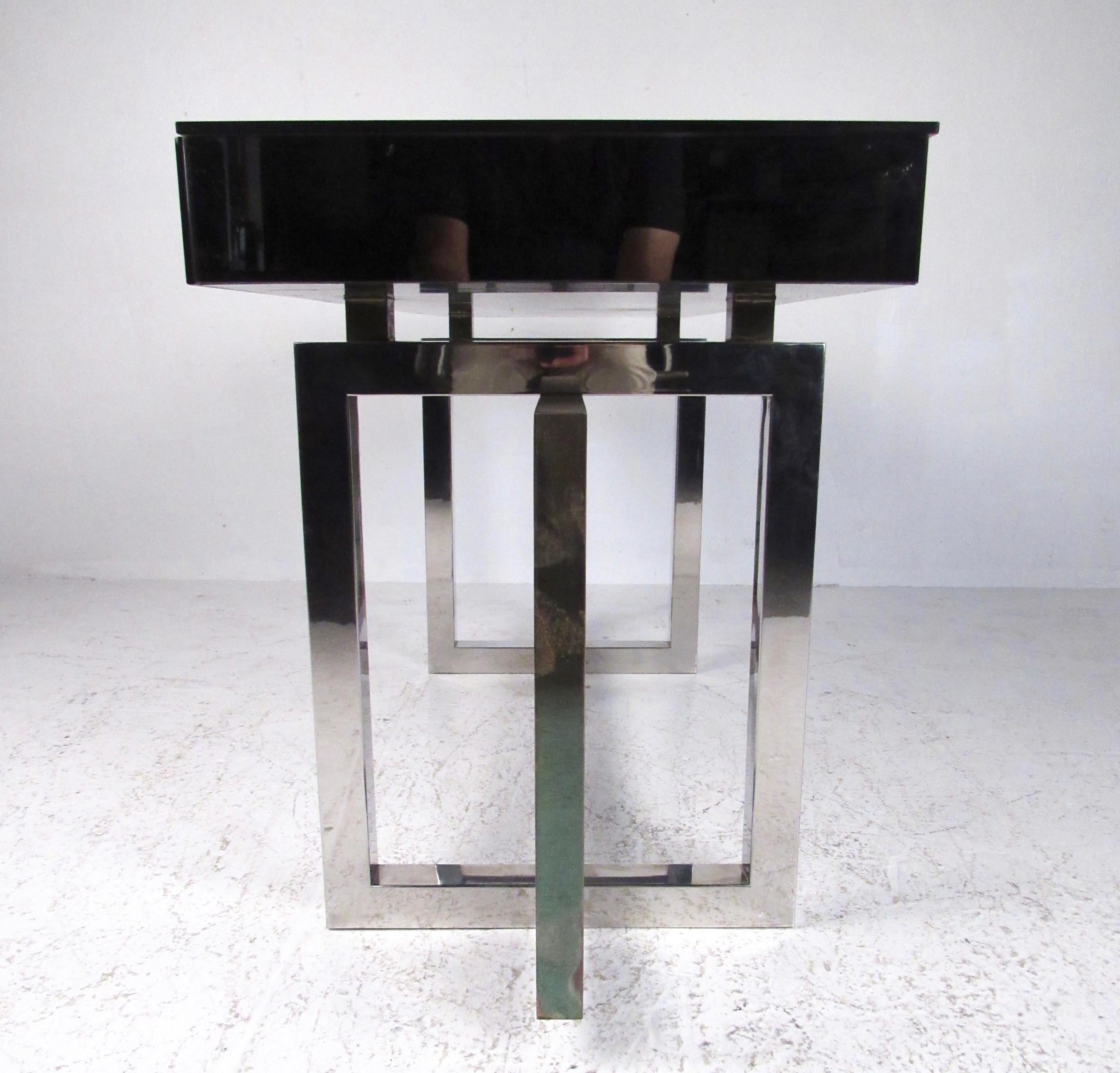 Contemporary Modern Mirror and Brass Finish Console Table