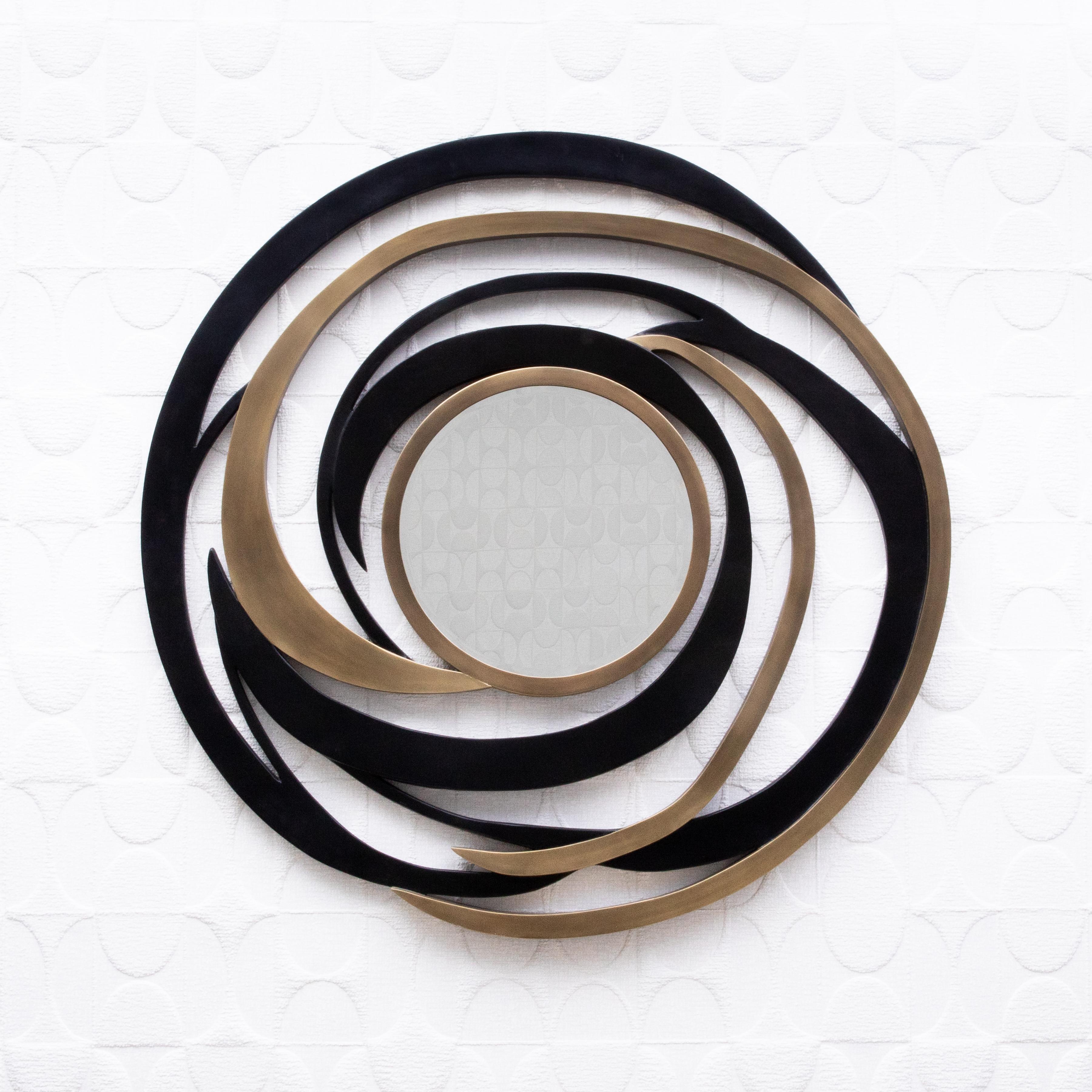 Art Déco Specchio moderno in Oak nero e ottone patinato bronzo di KIFU Paris in vendita