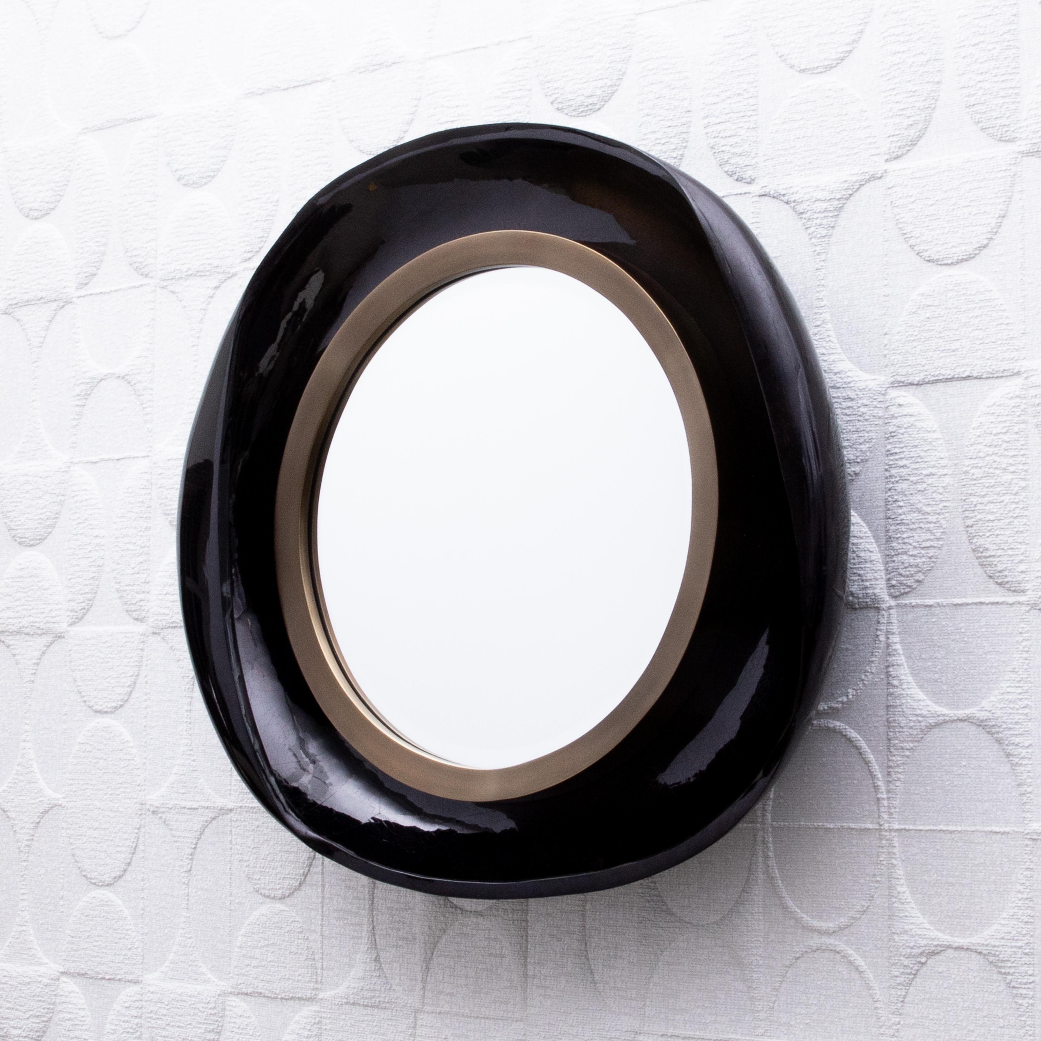 Art déco Modernity Mirror in Black Shell with Bronze Patina Brass by R&Y Augousti en vente