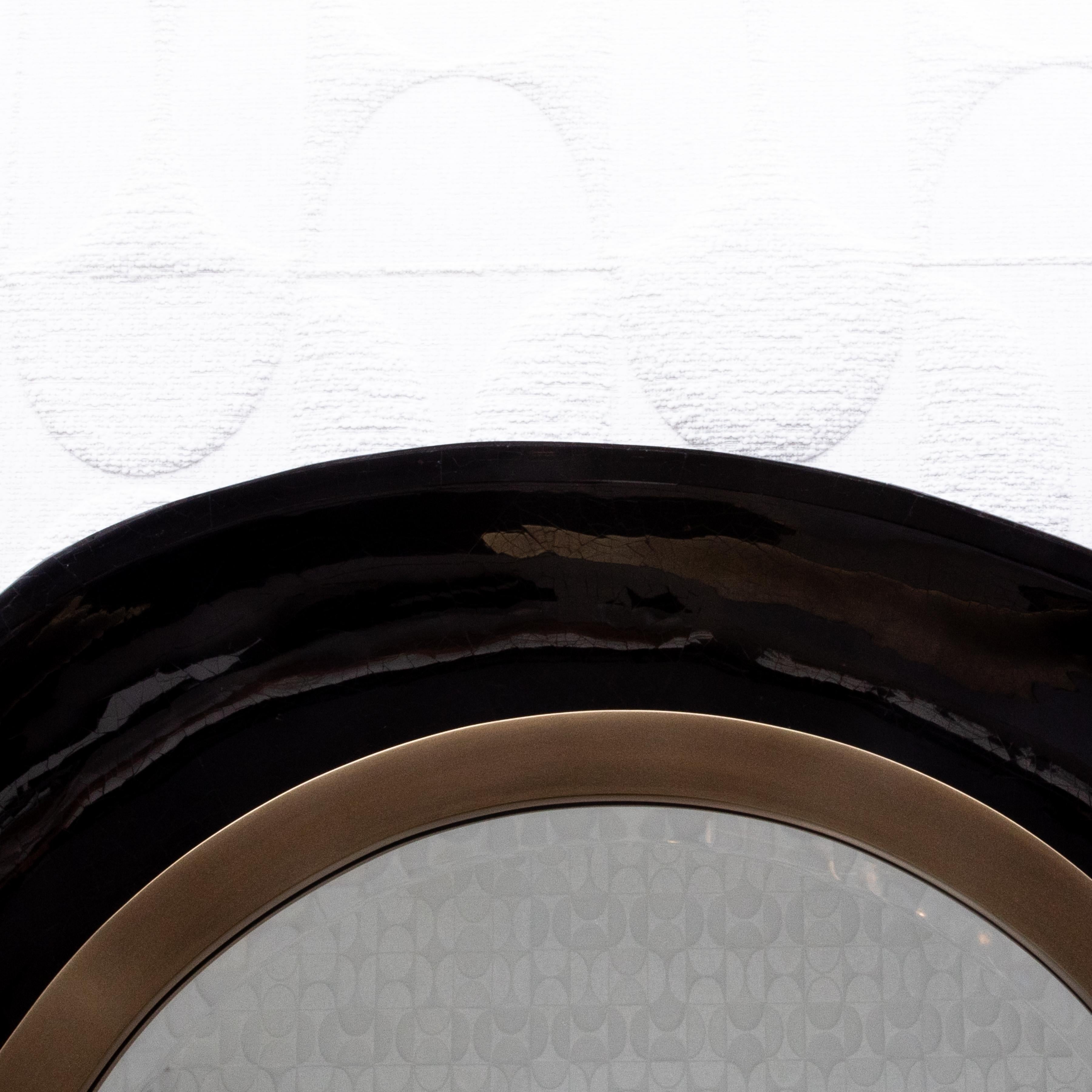 XXIe siècle et contemporain Modernity Mirror in Black Shell with Bronze Patina Brass by R&Y Augousti en vente
