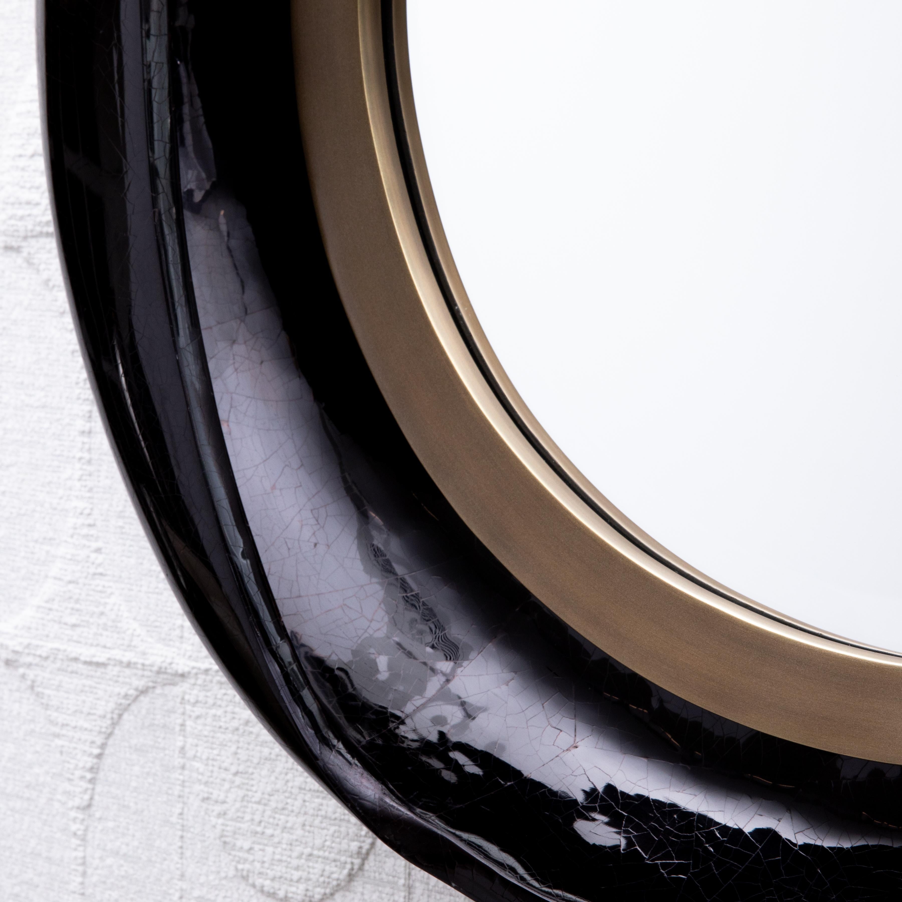 Laiton Modernity Mirror in Black Shell with Bronze Patina Brass by R&Y Augousti en vente