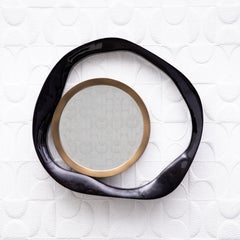 Modern Mirror in Black Shell with Bronze Patina Brass Details by R&Y Augousti