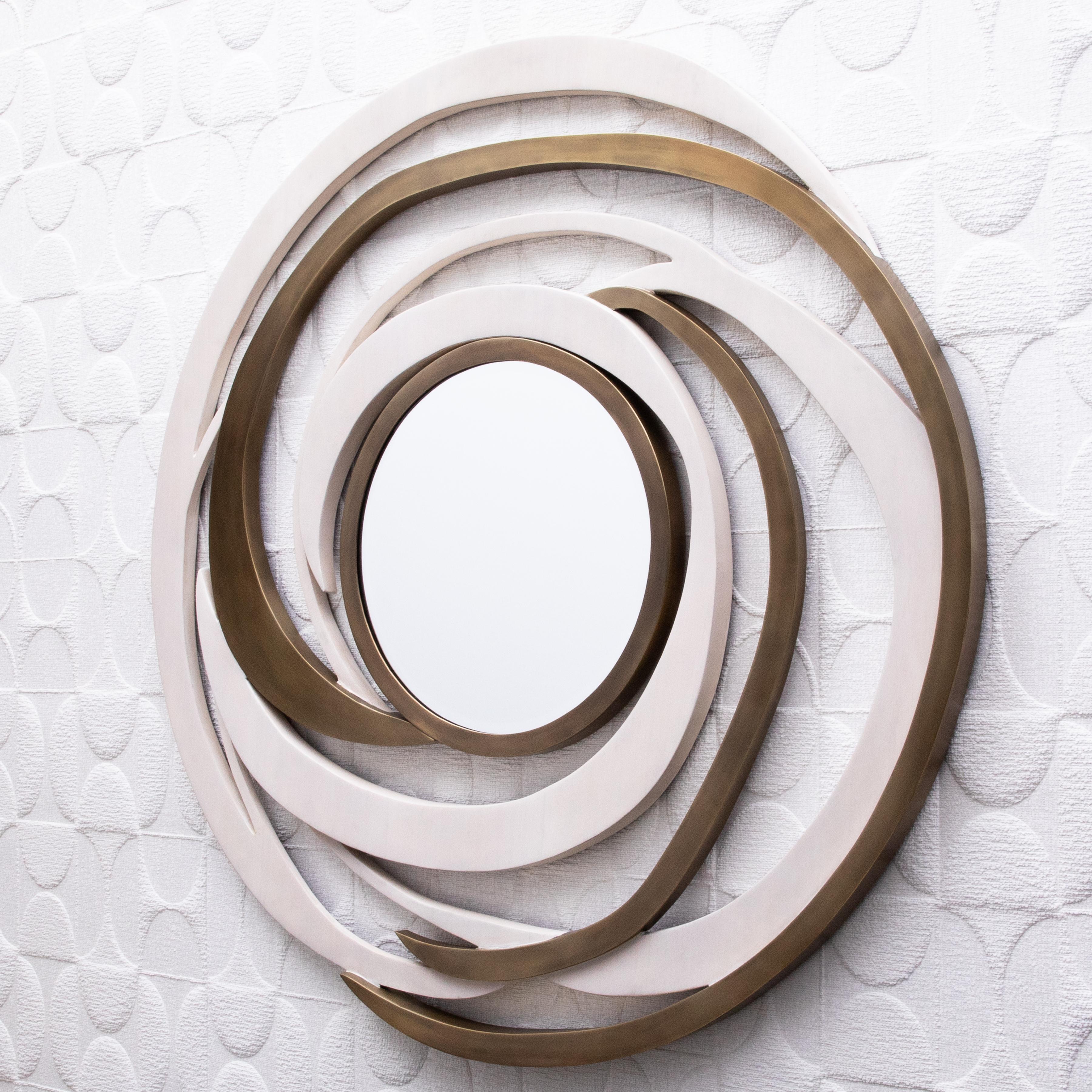 Art Déco Specchio moderno in Oak Oak con dettagli in ottone patinato bronzo di KIFU Paris in vendita