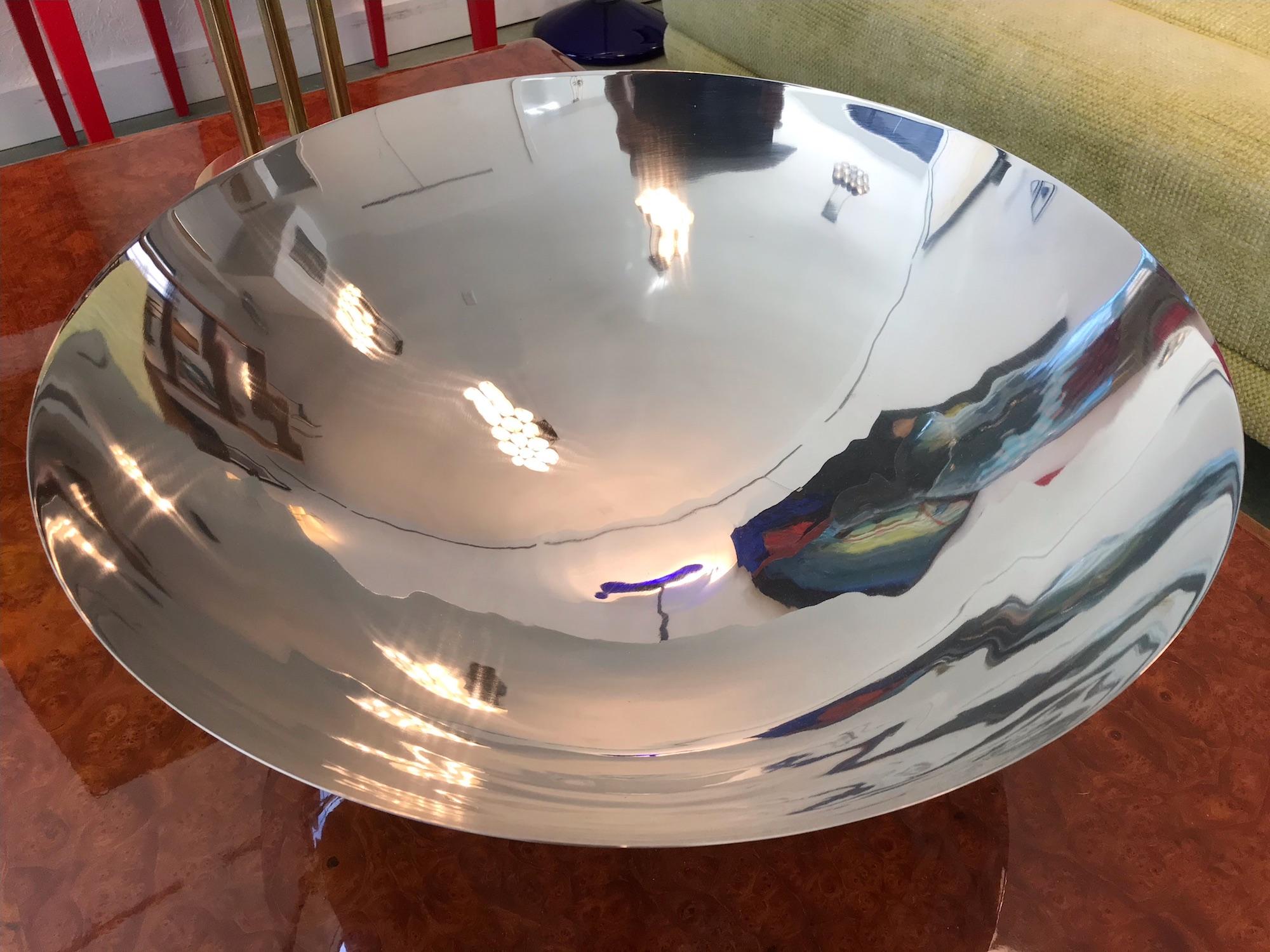 Modern Mirror Polished Chrome and Brass Centerpiece Bowl Art Deco Machine Age For Sale 1