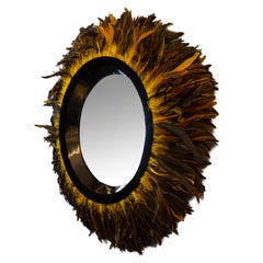 Plumelle Mirror - Natural Coque Tail Feather Trim