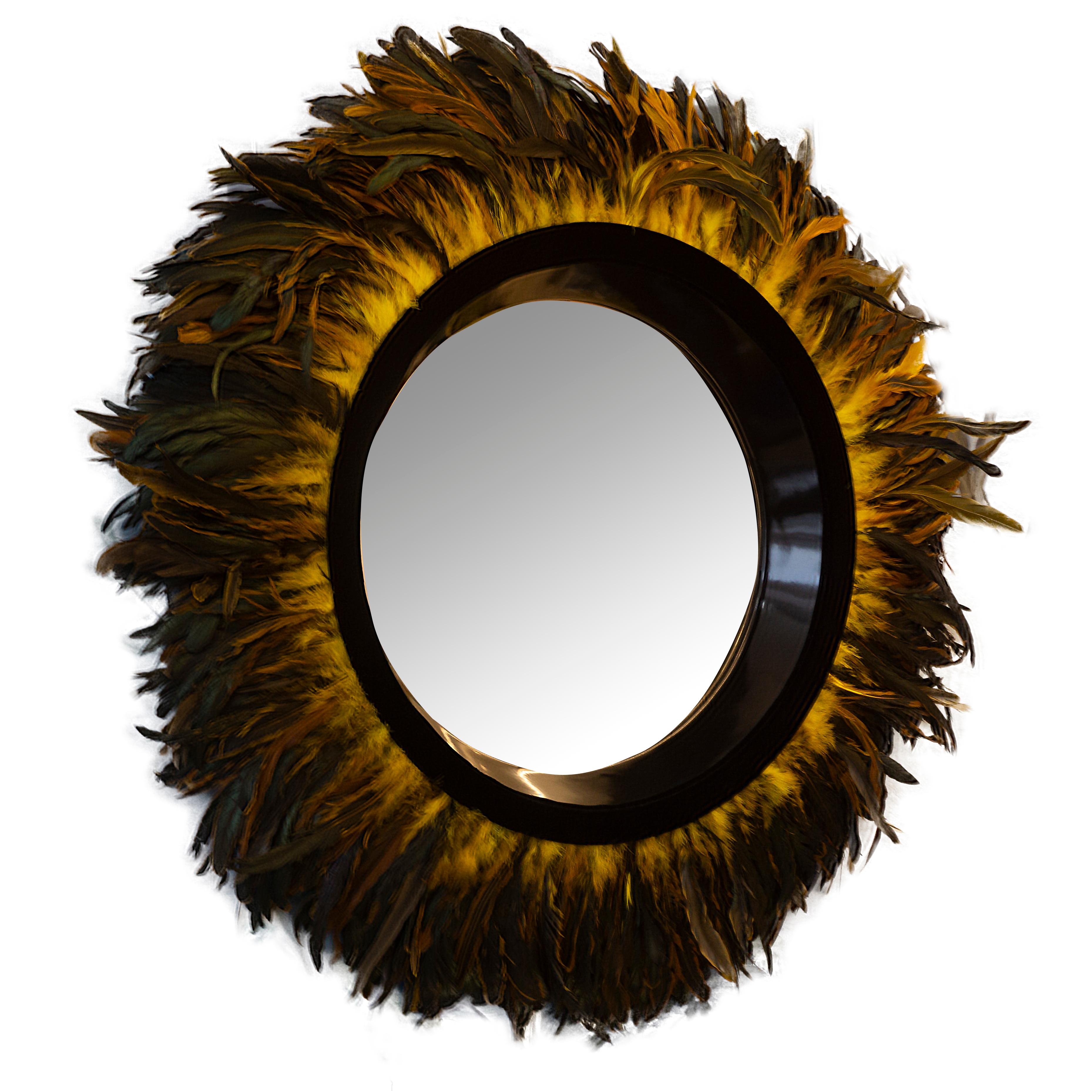 Modern Plumelle Mirror - Natural Coque Tail Feather Trim For Sale