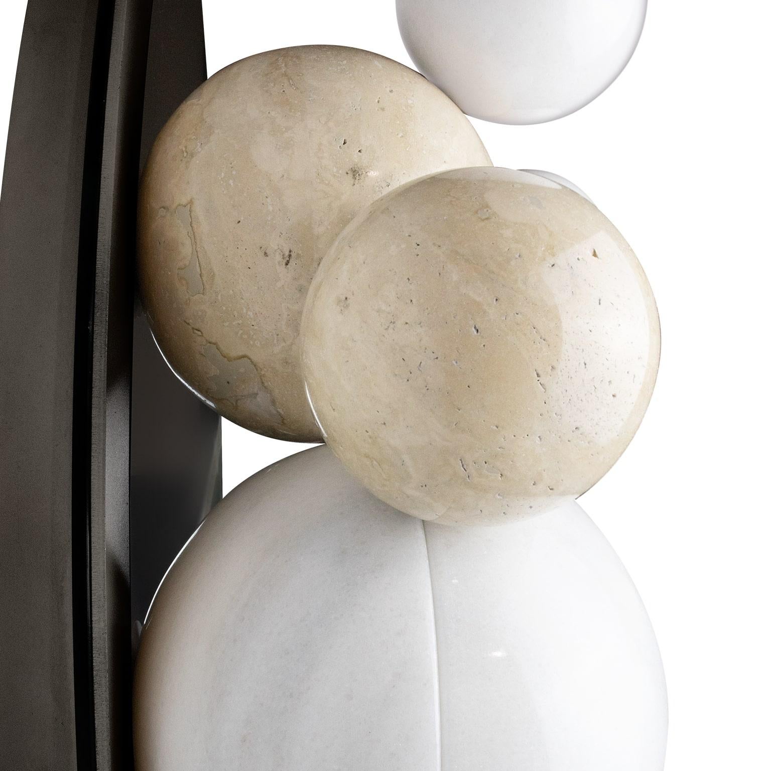Stainless Steel 21st Century Modern Wall Mirror White Marble Spheres With Incorporated Light For Sale