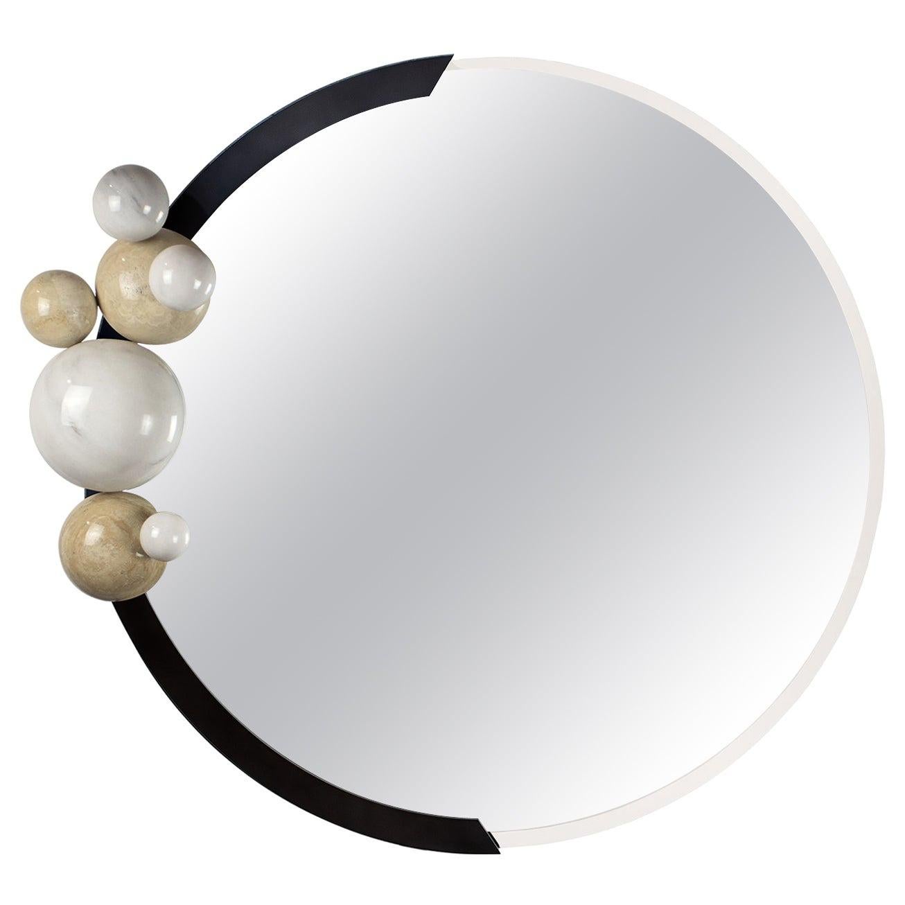 21th Century Modern Wall Mirror White Marble Spheres With Incorporated Light