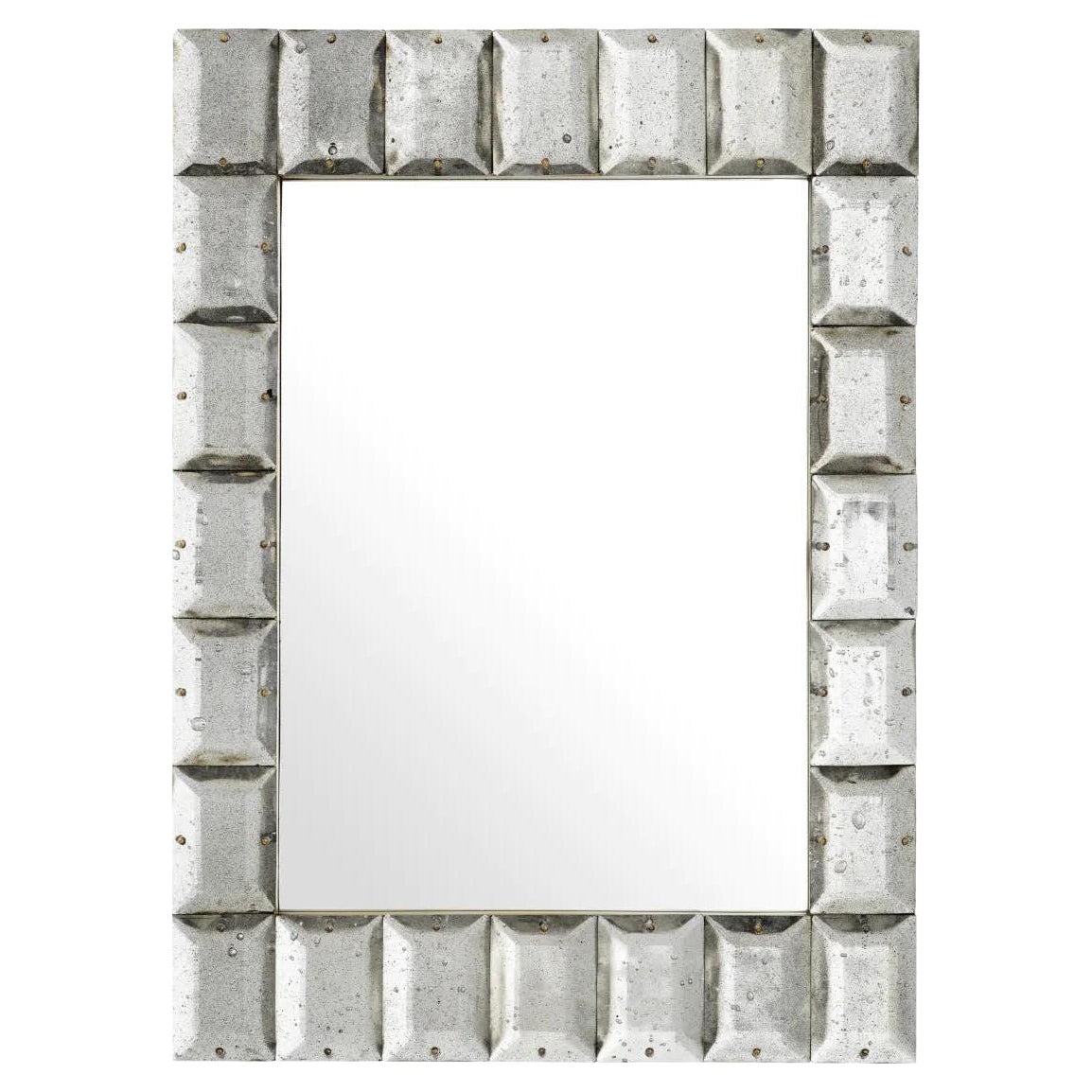 Moderner Spiegel mit Vintage-Messing-Finish und handgefertigtem Glas.