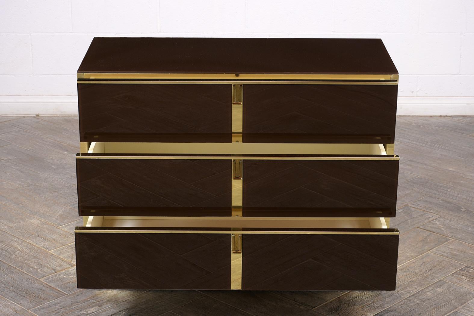 American Modern Mirrored and Brass Chest of Drawers