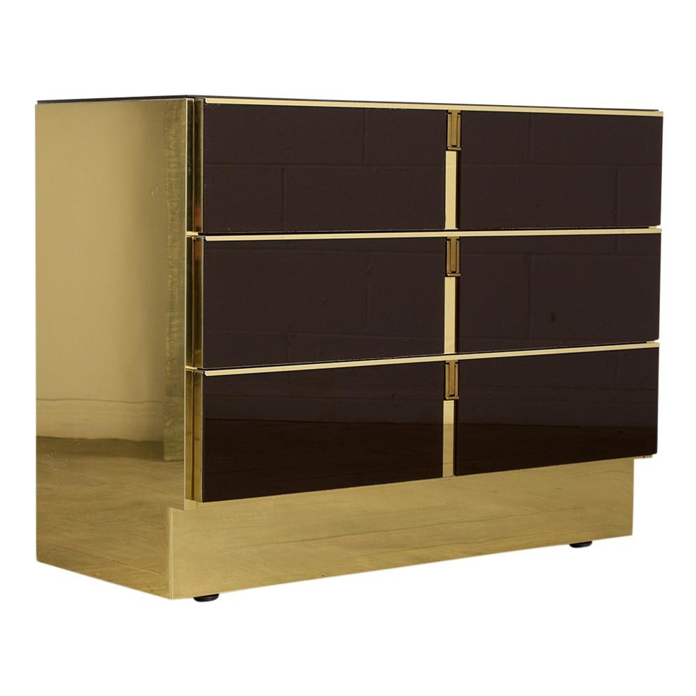 Modern Mirrored and Brass Chest of Drawers In Good Condition In Los Angeles, CA