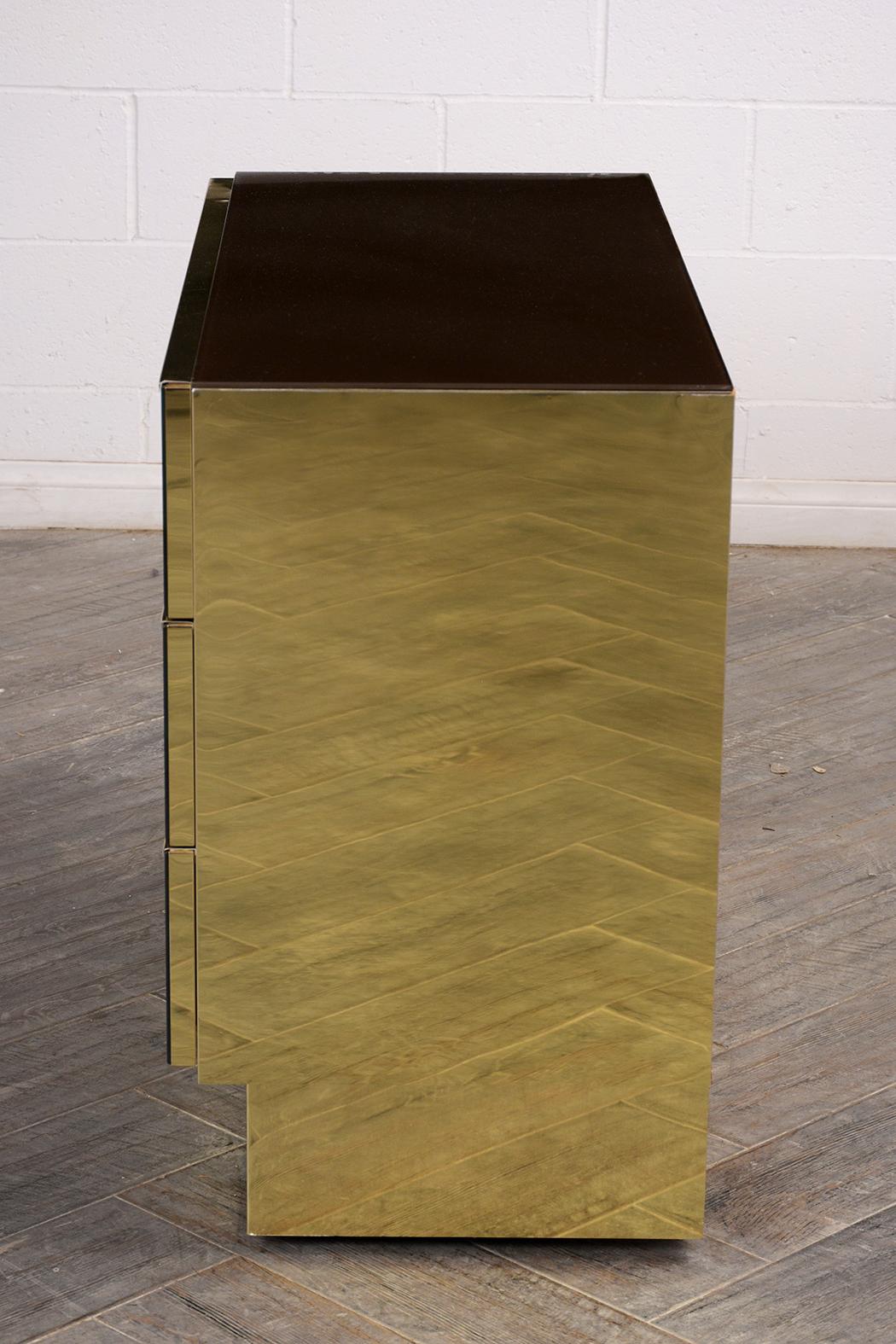 Modern Mirrored and Brass Chest of Drawers 1