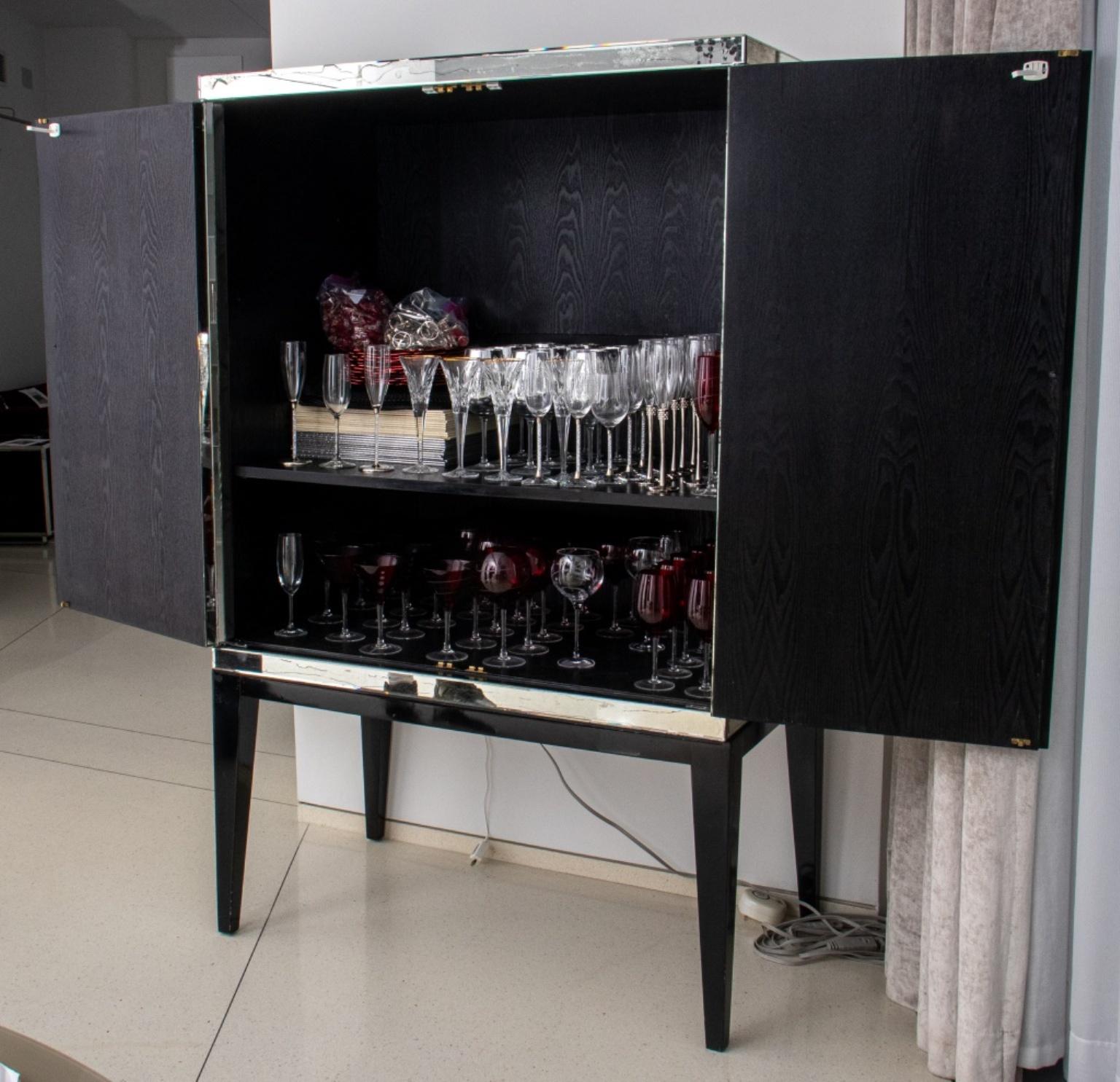 Modern Mirrored Ebonized Wood Two Door Cabinet For Sale 2