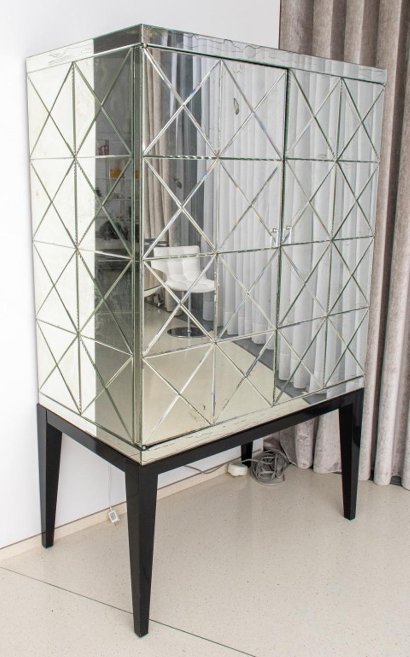 Modern Mirrored Ebonized Wood Two Door Cabinet For Sale 3