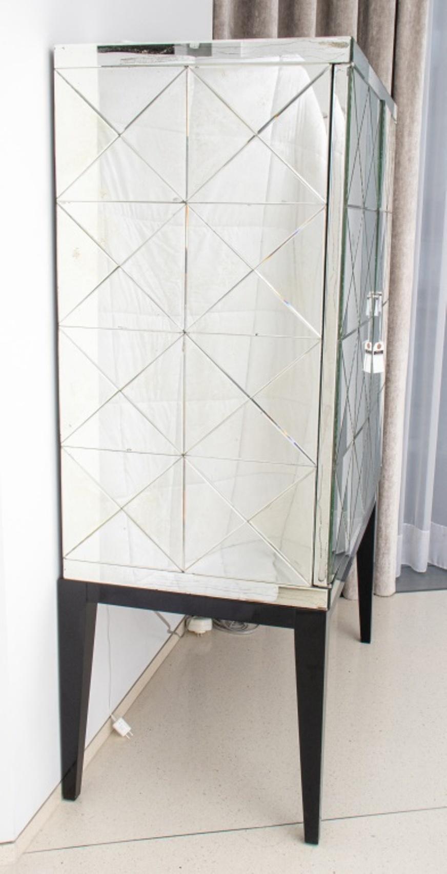Modern Mirrored Ebonized Wood Two Door Cabinet For Sale 5