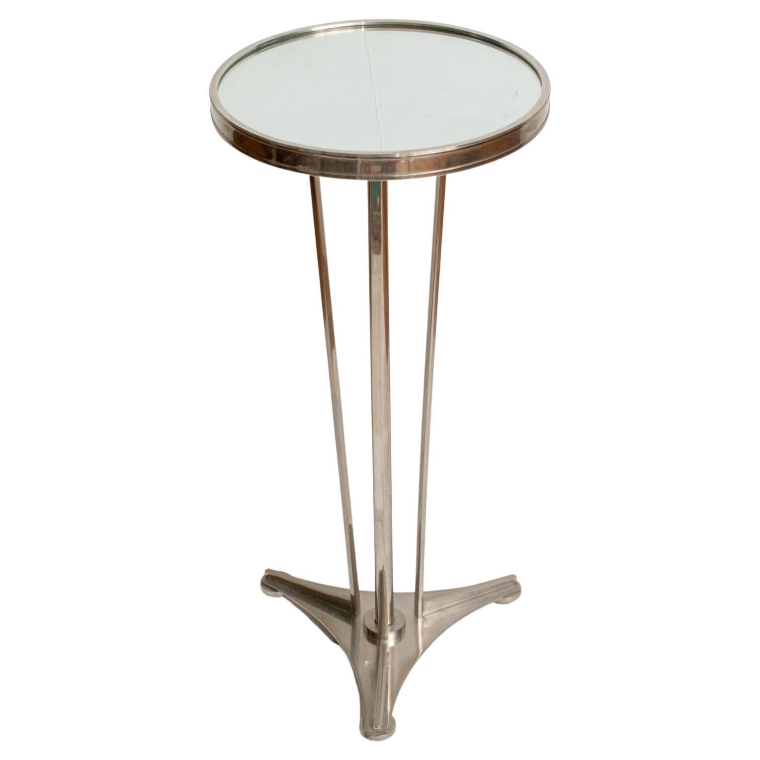 Modern Mirrored Pedestal Side Table For Sale