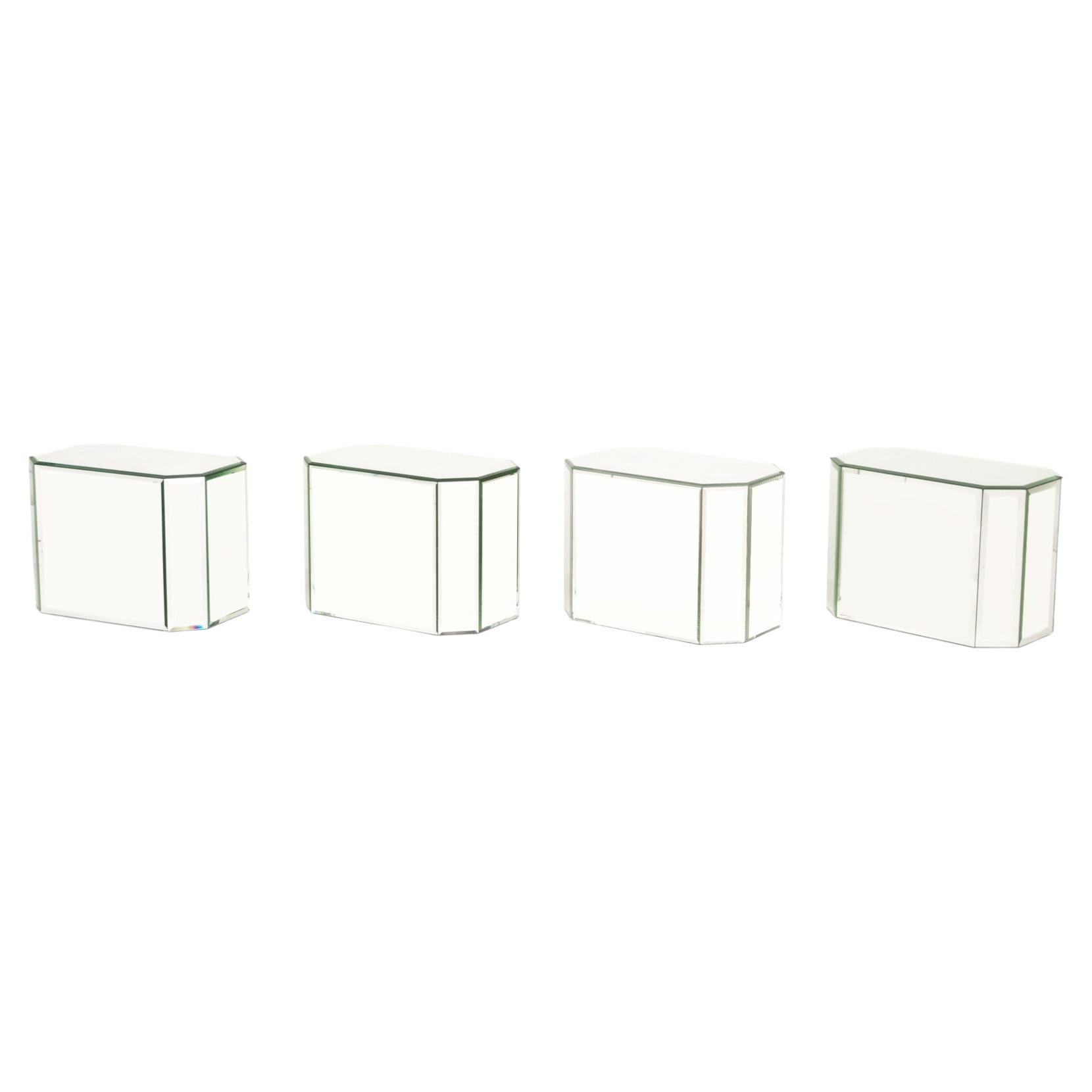 Group of Four Modern Mirrored Pedestal Tables, Rectangular With Canted Corners For Sale
