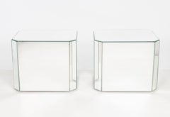 Modern Mirrored Pedestal Tables, Pair