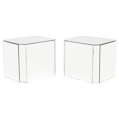 Modern Mirrored Pedestal Tables, Pair