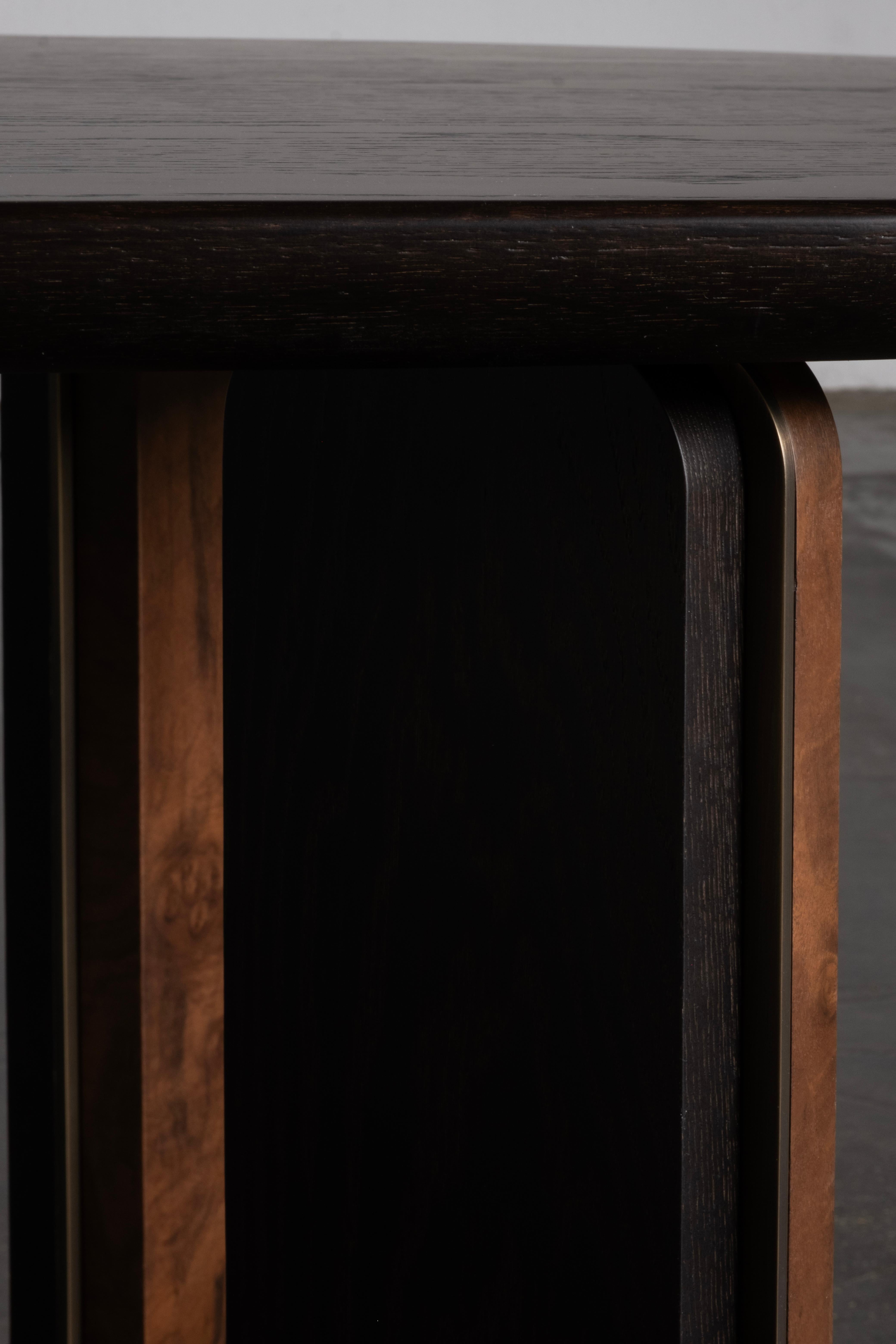 Moderner Mismatch-Schreibtisch aus Eiche, Nussbaum, Wurzelholz, Messing, handgefertigt in Portugal von Greenapple im Angebot 10