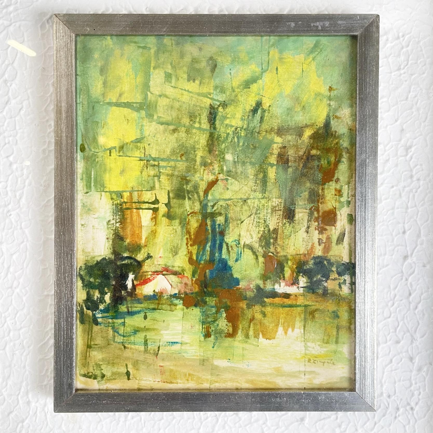 Modern Mixed Technique Painting with Abstract Style of a House, 1950-1990s In Good Condition For Sale In MIlano, IT