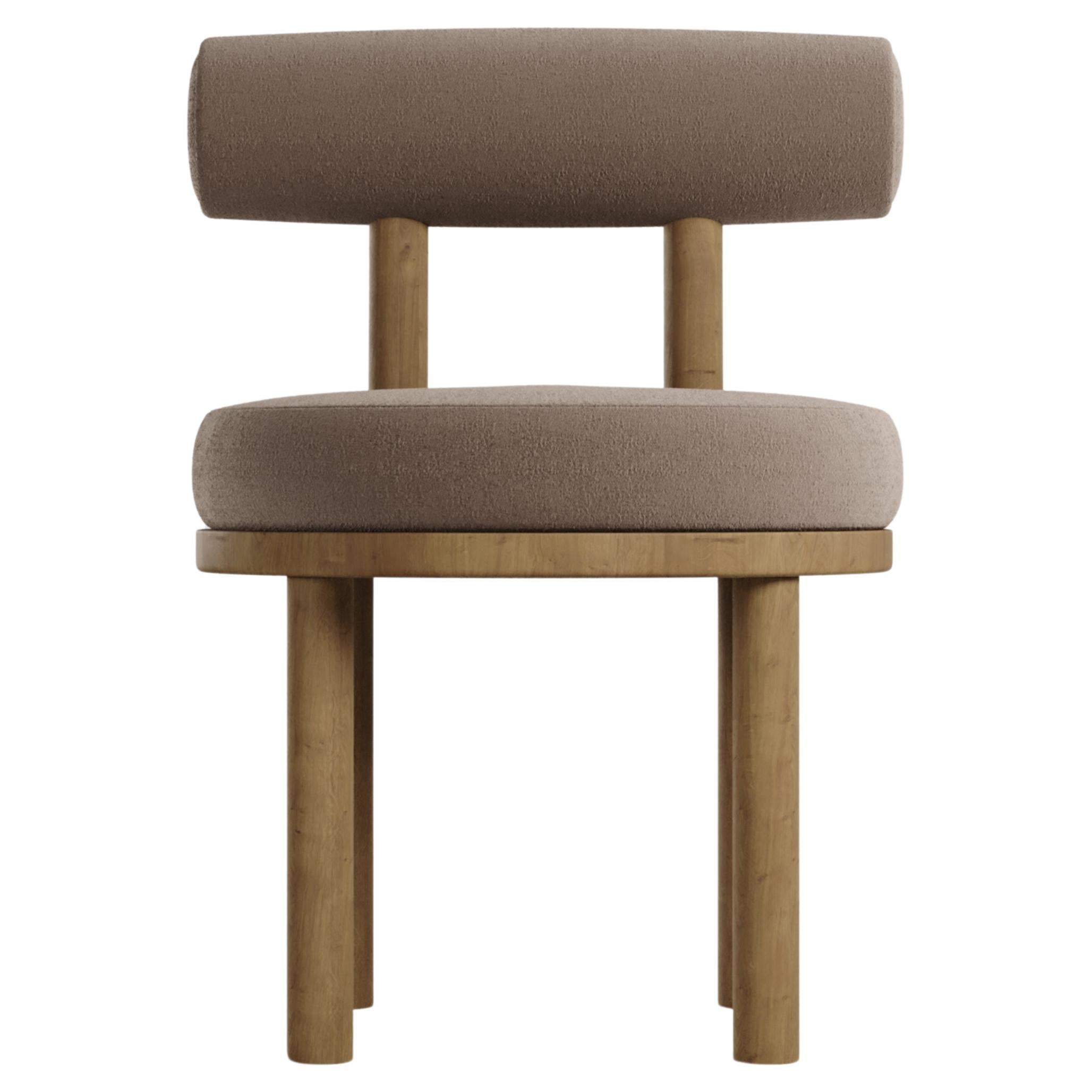 Modern Moca Chair in Boucle Brown & Oak Made in Portugal by Collector For Sale