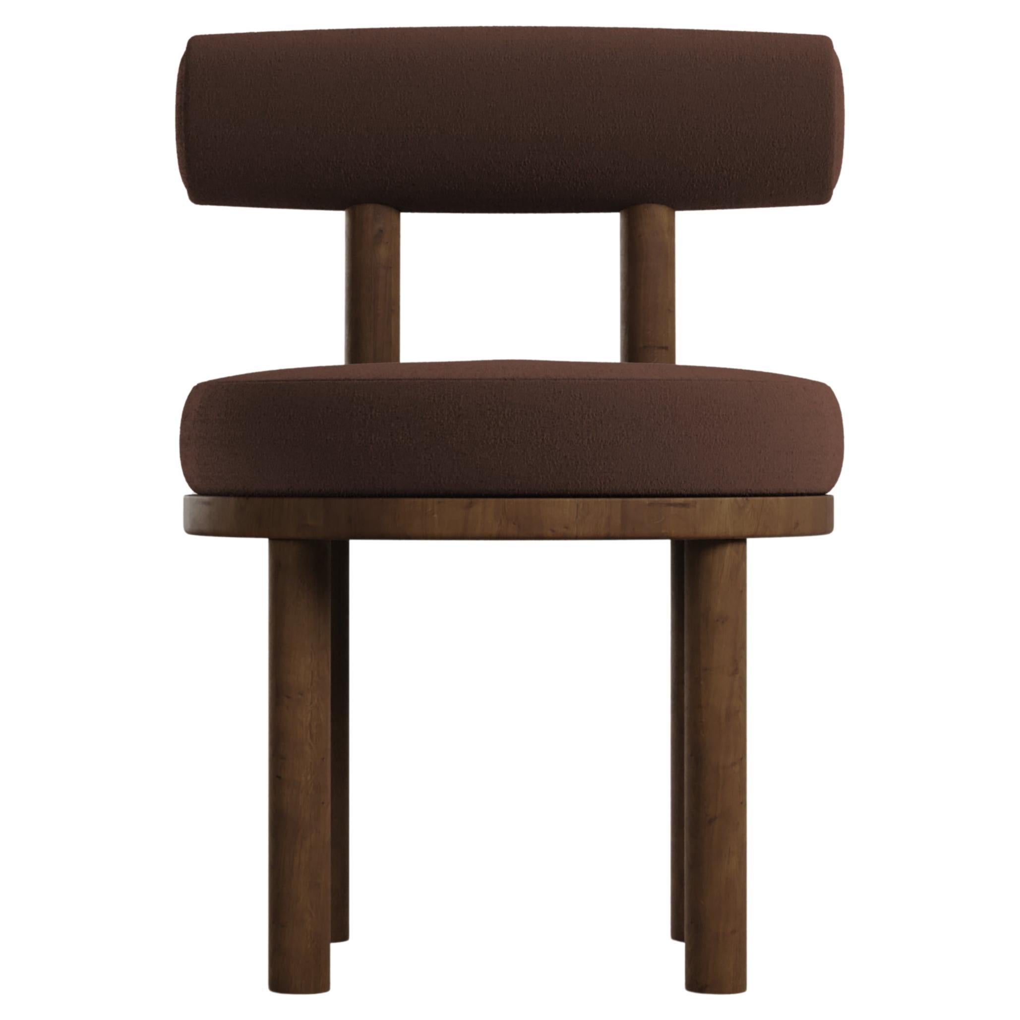 Modern Moca Chair in bouclé Dark Brown & Smoked Oak by Collector For Sale