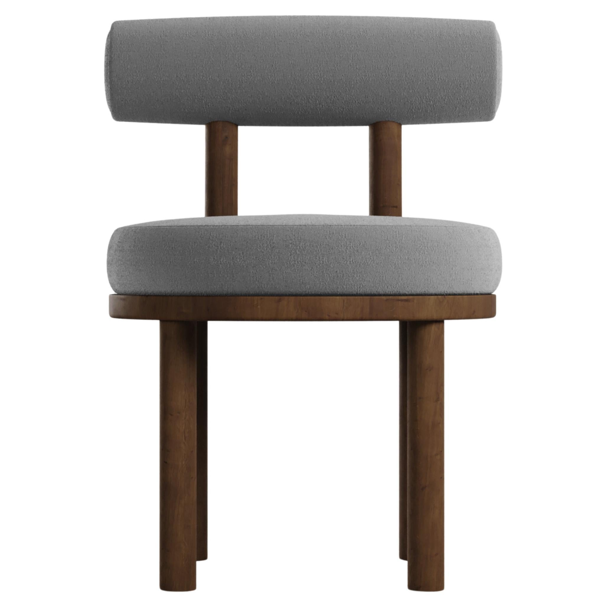 Modern Moca Chair in bouclé Light Grey & Smoked Oak by Collector For Sale
