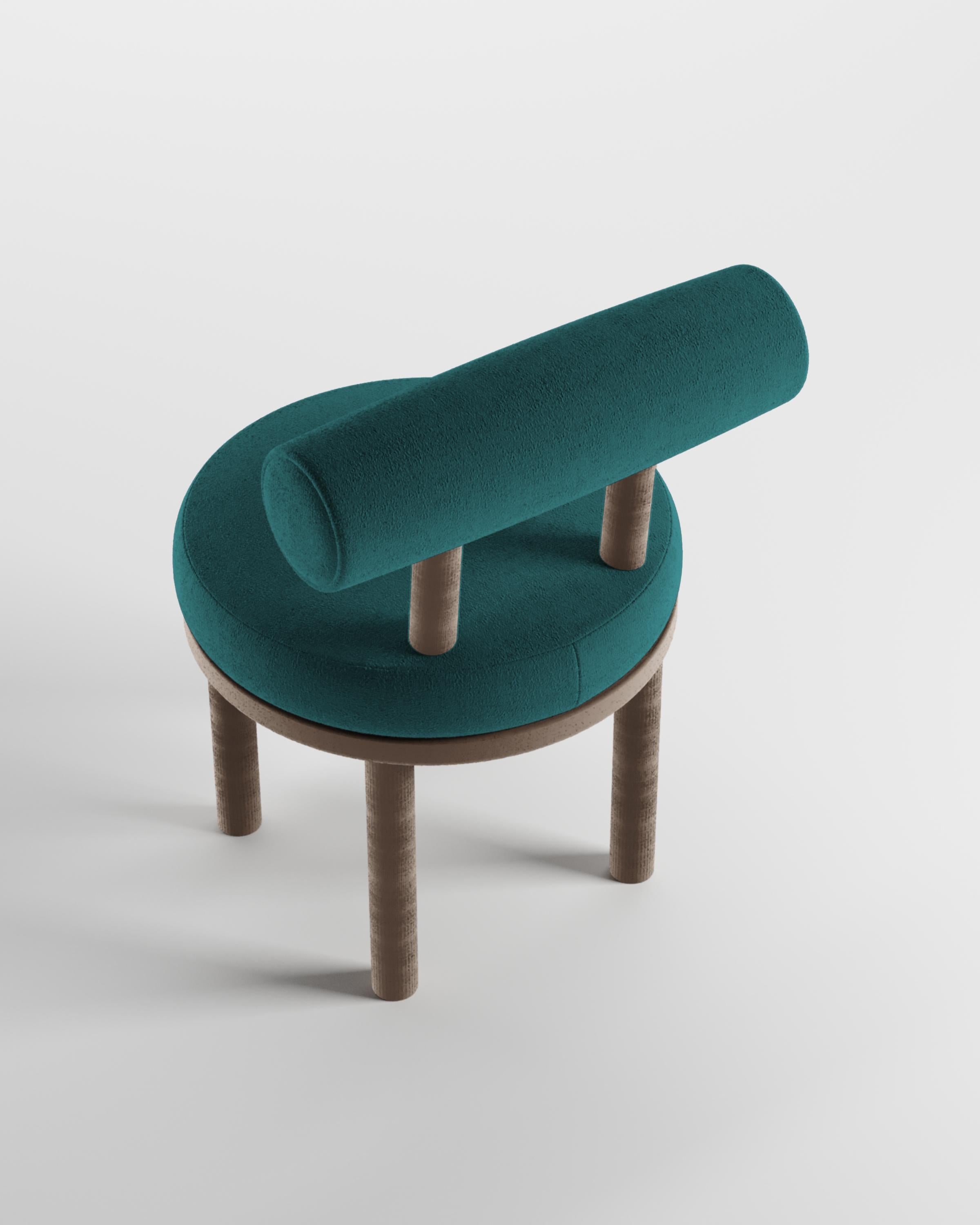 Portuguese Modern Moca Chair in Boucle Teal & Smoked Oak by Collector For Sale