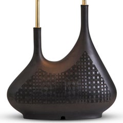 Lámpara de Sobremesa de Doble Brazo de Fundición Compuesta, Latón y Rafia, de Estilo Moderno y Modernista