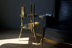 Modern Modular Bookcase 'Nibiru' with Circular Shelves in Brass