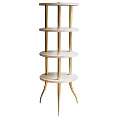 Modern Modular Bookcase, Nibiru, with Circular Shelves in Parchment Leather
