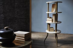 Modern Modular Bookcase, Nibiru, with Circular Shelves in Parchment Leather