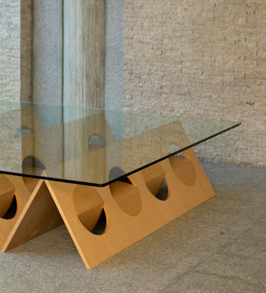 Inverted pyramids coffee table
Baltic birch plywood with quarter cut white oak veneer
Tempered glass 3/8”
Designed by Ana Volante
Dimensions each pyramid
43cm (H) x 170cm (W) x 170cm (D)
16.9