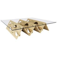 Geometric Modular Coffee Table Oak Wood Glass on top by Ana Volante