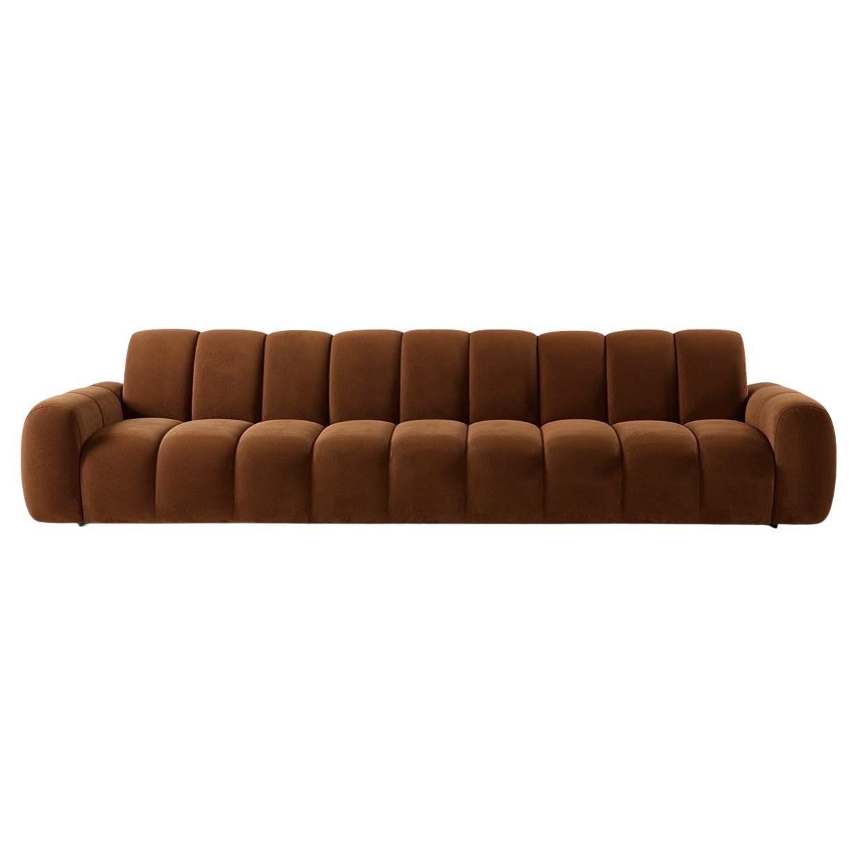 Modern Modular Sofa by Moanne, Brown Velvet Upholstery, Temple