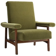 Modern Mohair and Teak Armchair, Italy, circa 1960