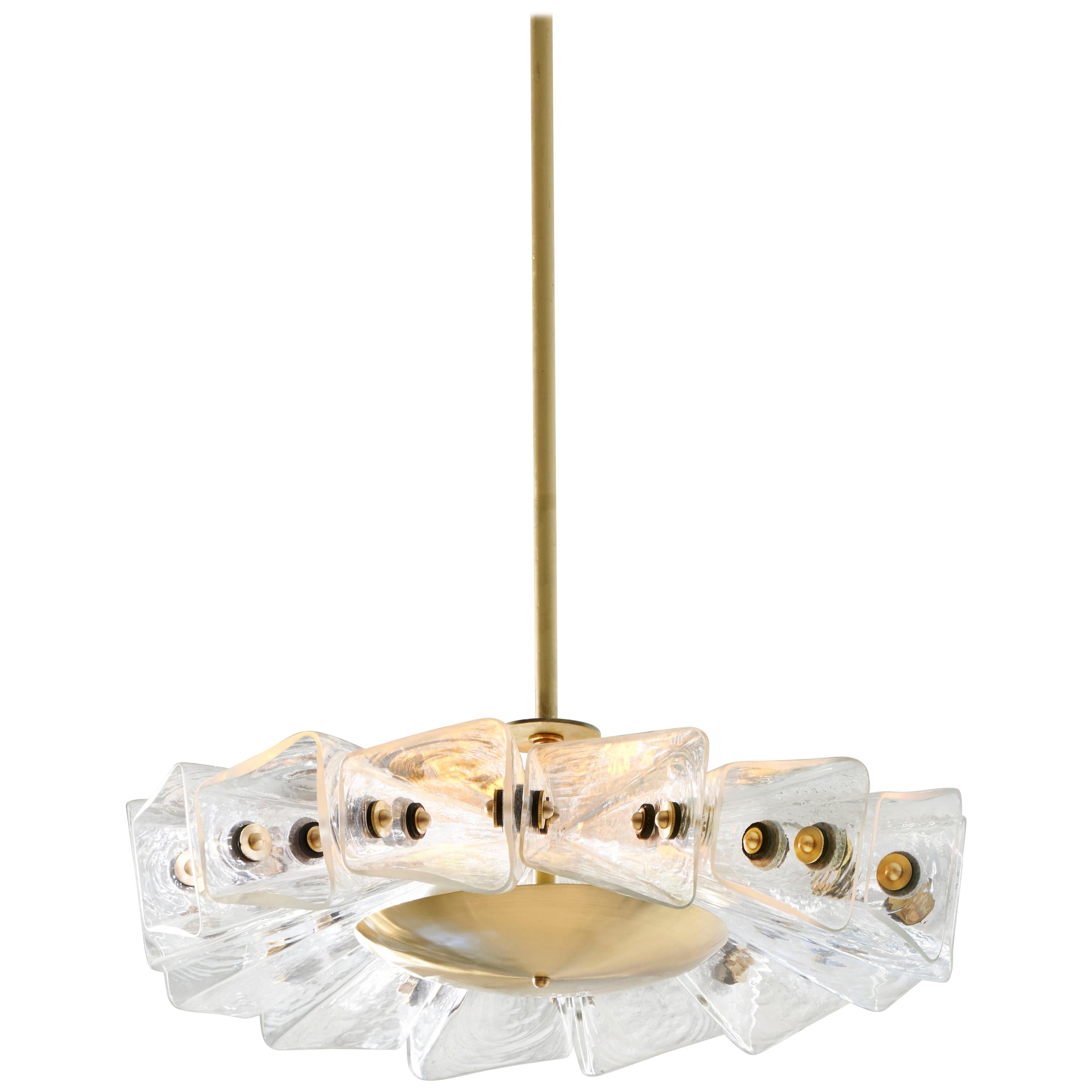 Lampadario moderno in vetro soffiato a stampo e basso Polaris e montalampada