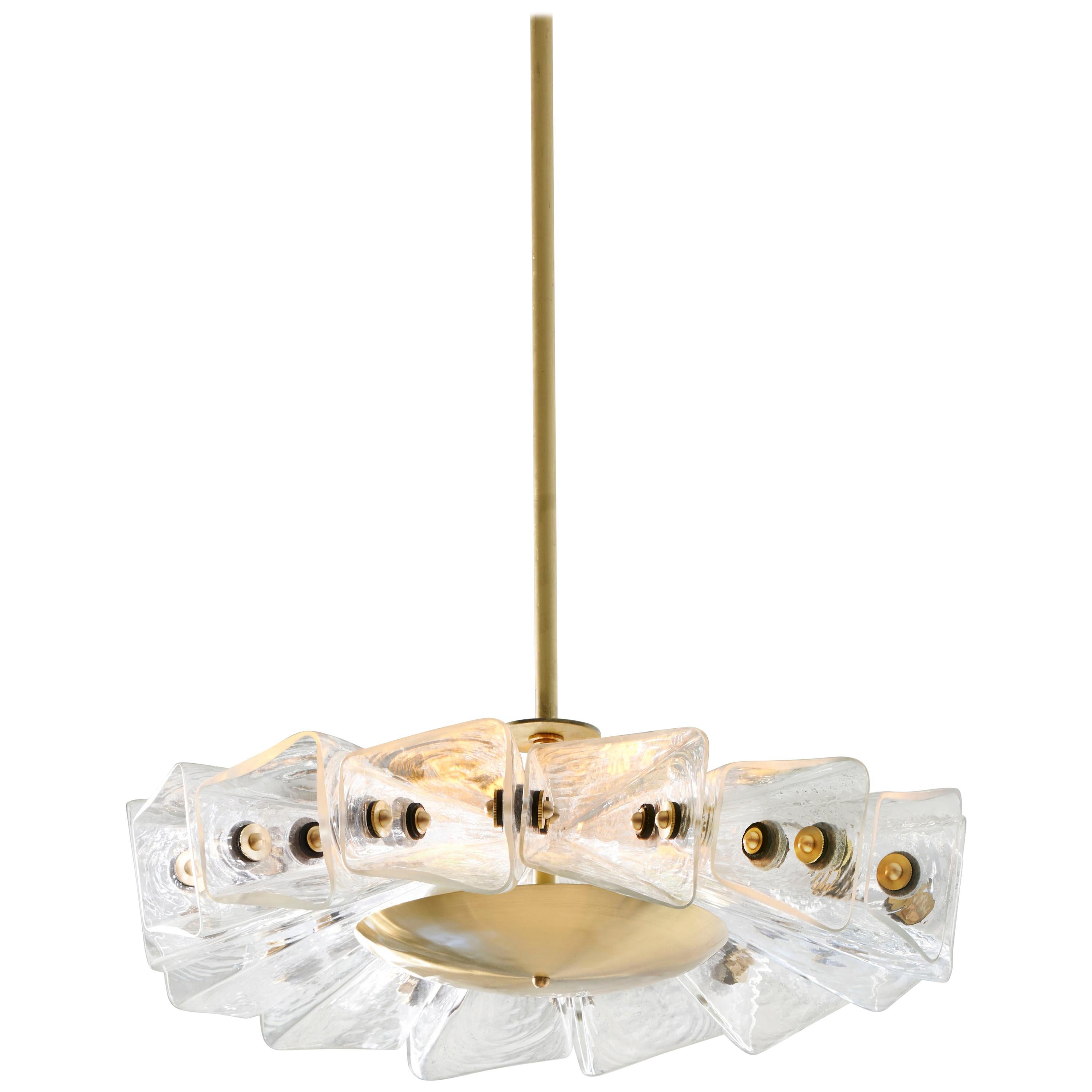 Modern Mold Blown Glass and Bass Polaris Chandelier and Flushmount For Sale